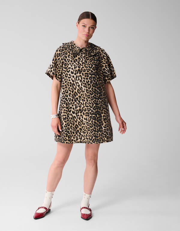 Denimkragen Leopard Minikleid Braun SHOEBY WOMEN