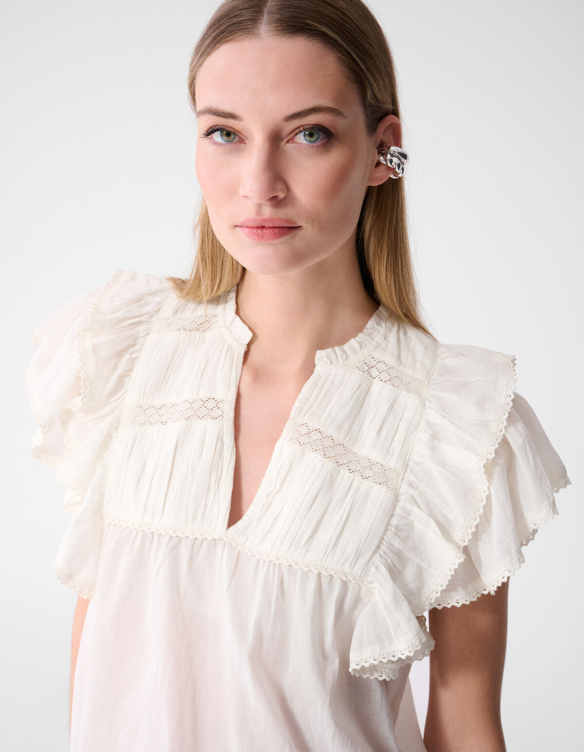 Kanten R&uuml;schen Top Wei&szlig; SHOEBY WOMEN