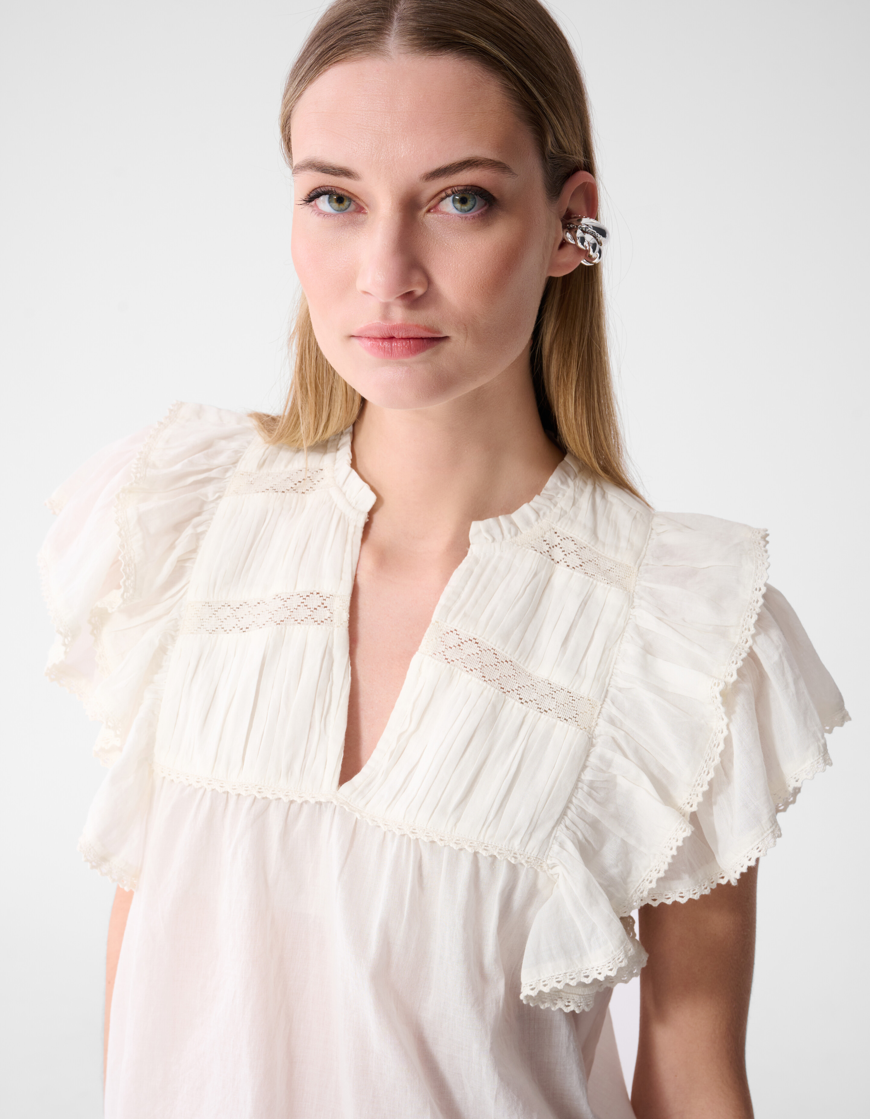 Kanten R&uuml;schen Top Wei&szlig; SHOEBY WOMEN