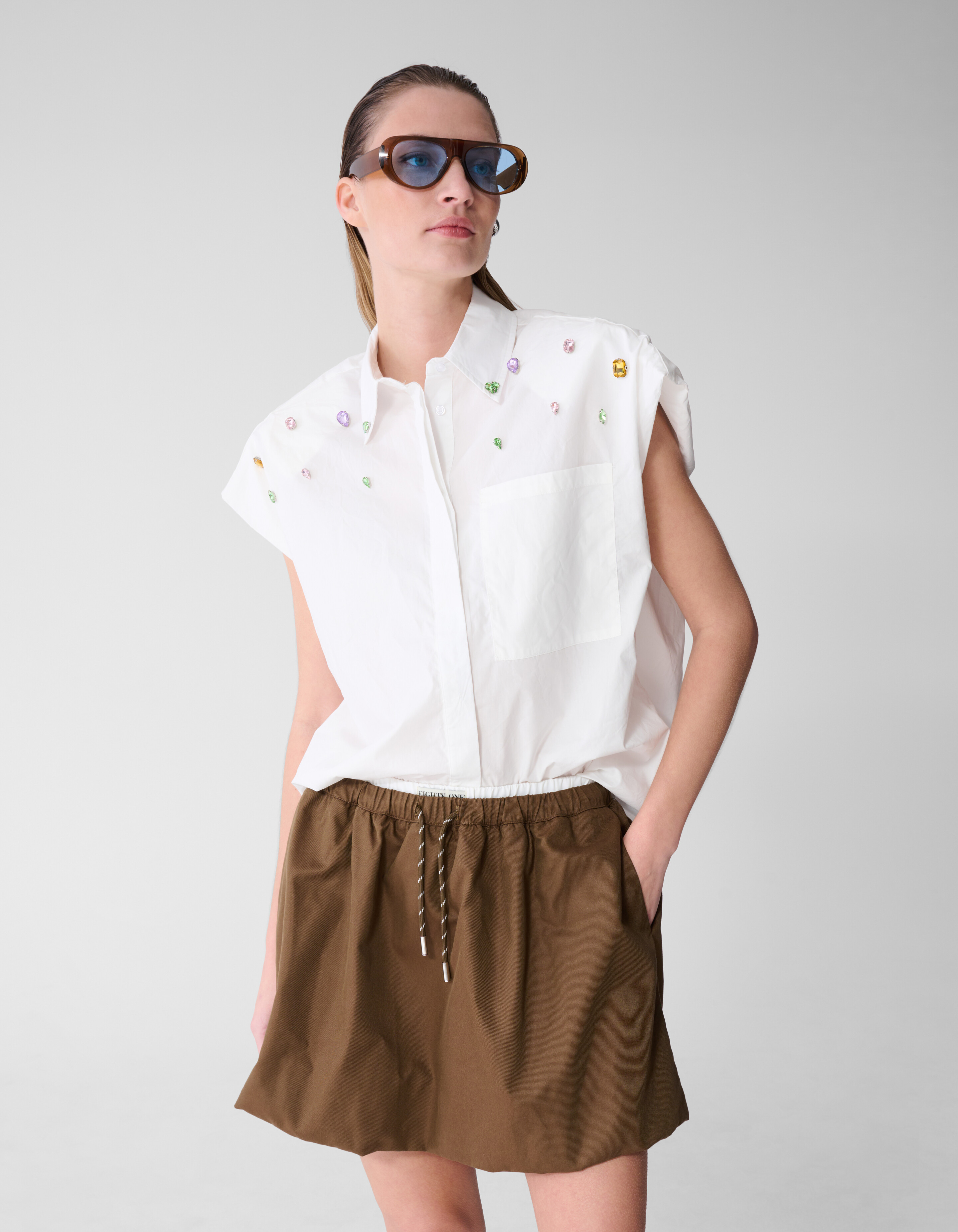 Strass-Popeline-Bluse Wei&szlig; SHOEBY WOMEN