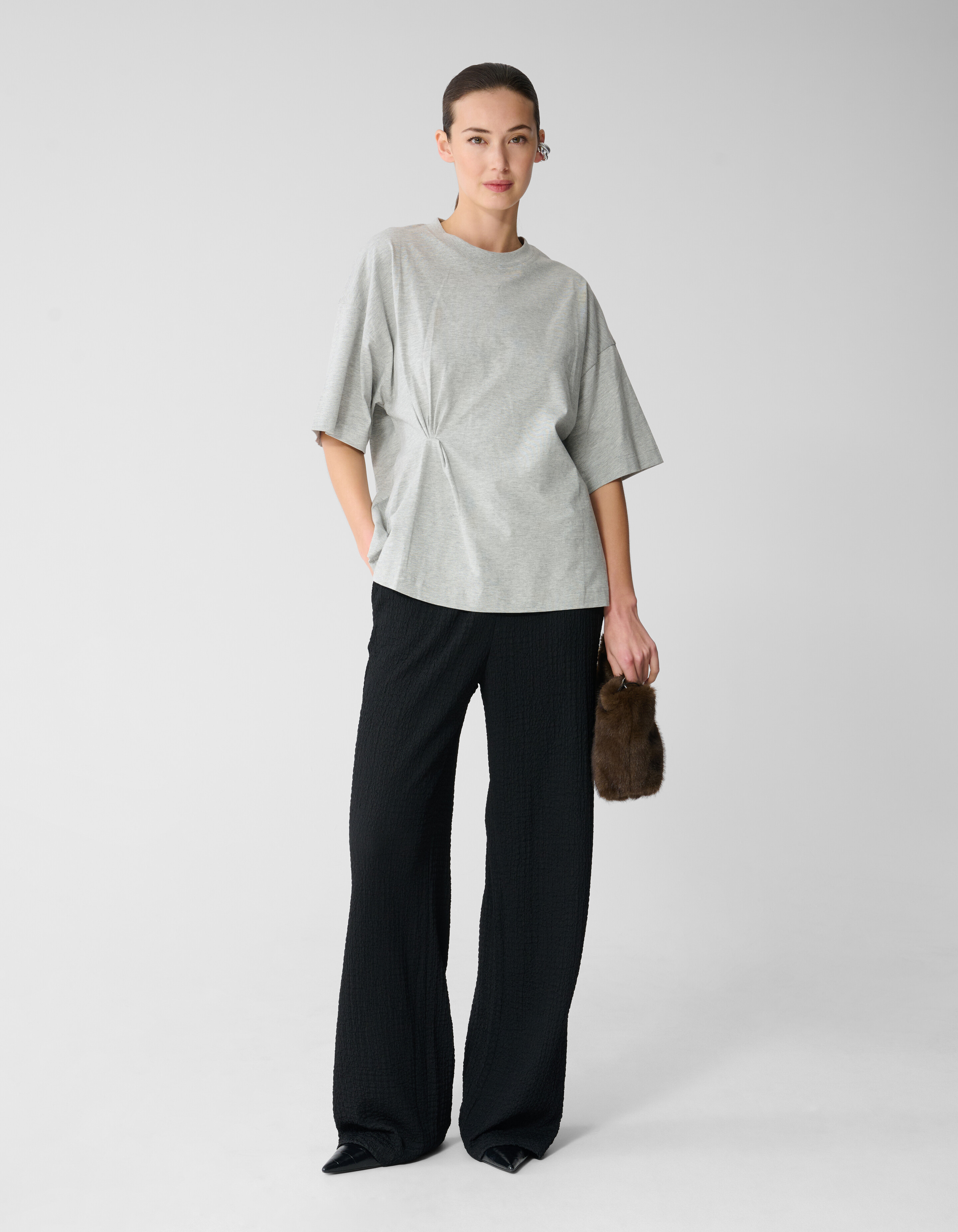 Crinkle-Hose mit weitem Bein, schwarz SHOEBY WOMEN