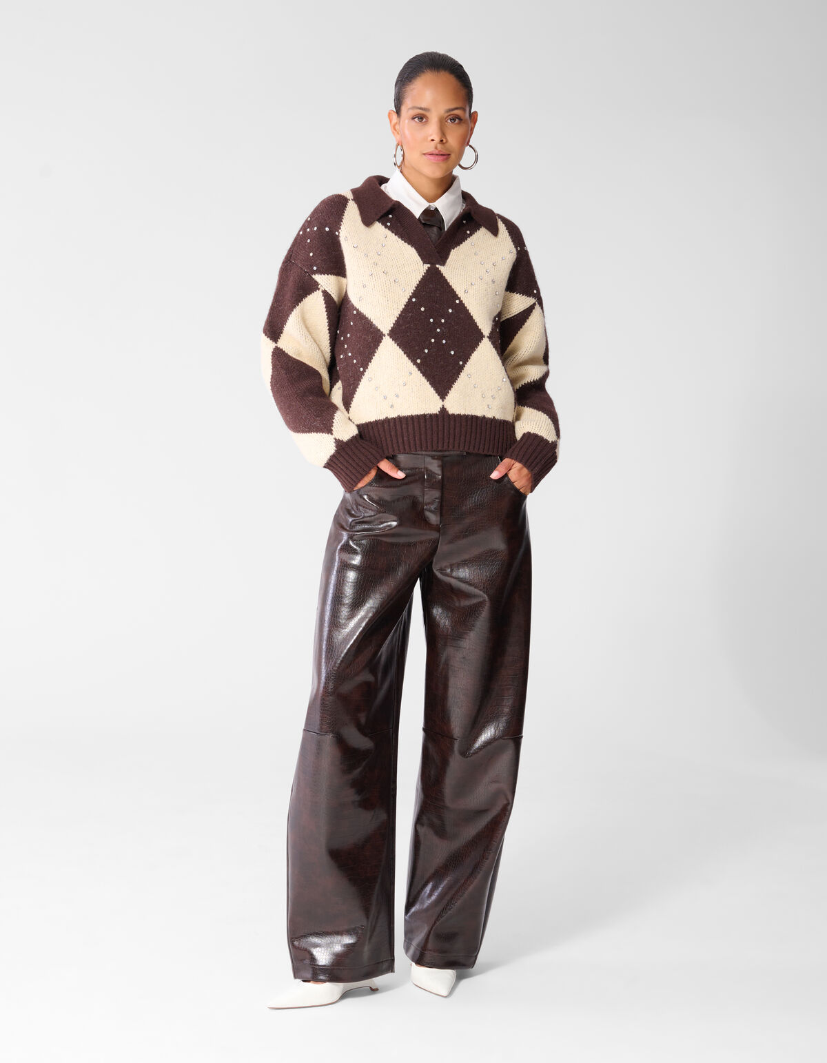 Klassischer Pullover mit Karomuster braun/ecru SHOEBY WOMEN