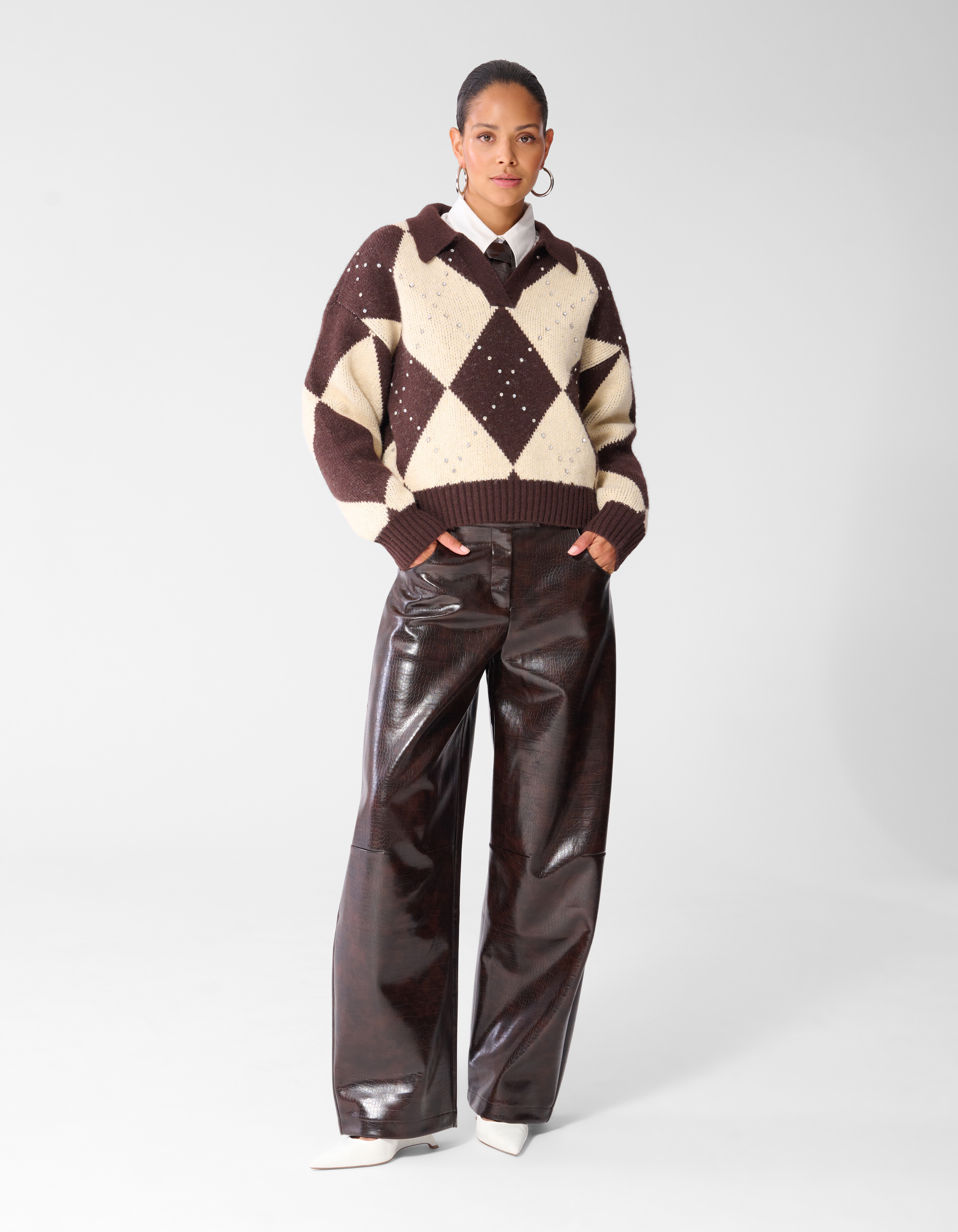 Klassischer Pullover mit Karomuster braun/ecru SHOEBY WOMEN