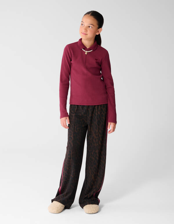 Collar Zip Longsleeve Top Donkerrood SHOEBY GIRLS