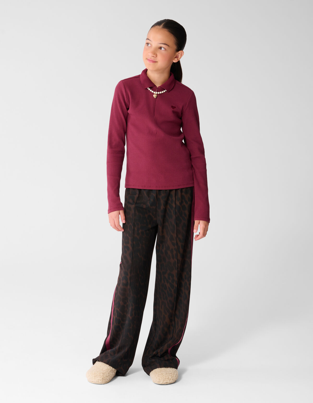 Collar Zip Longsleeve Top Donkerrood SHOEBY GIRLS