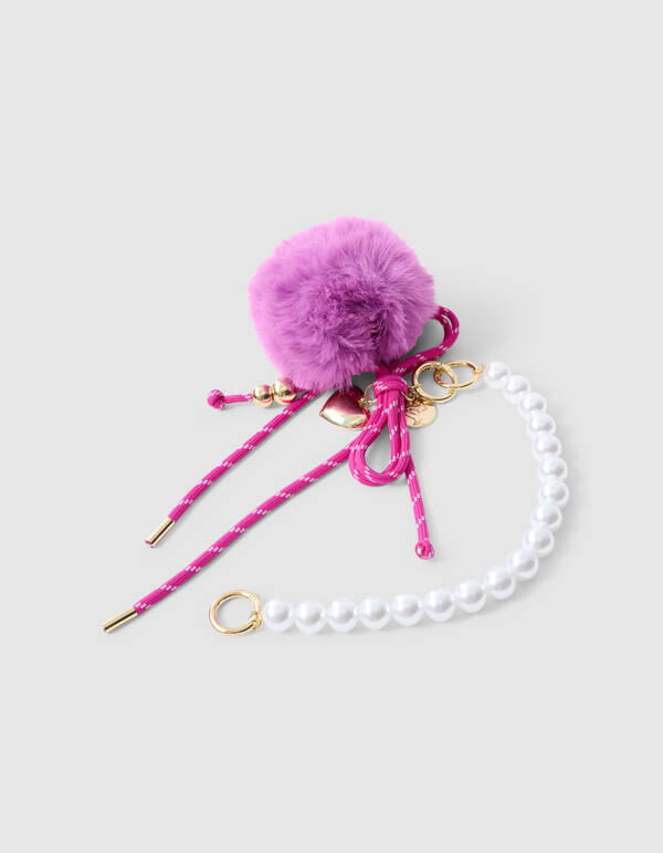 Pompon Perlen Taschenanh&auml;nger Dunkelviolett SHOEBY ACCESSOIRES