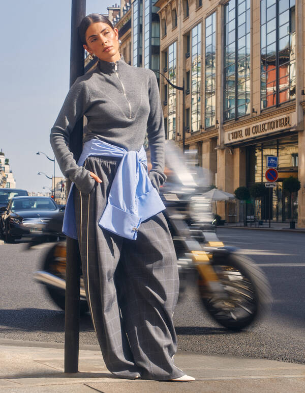 Sporty Karo Wide Leg Hose Dunkelgrau SHOEBY WOMEN