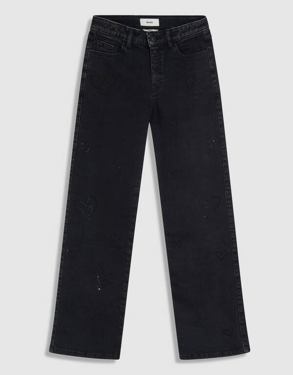 Shiny Heart Weitbein-Jeans Schwarz SHOEBY GIRLS