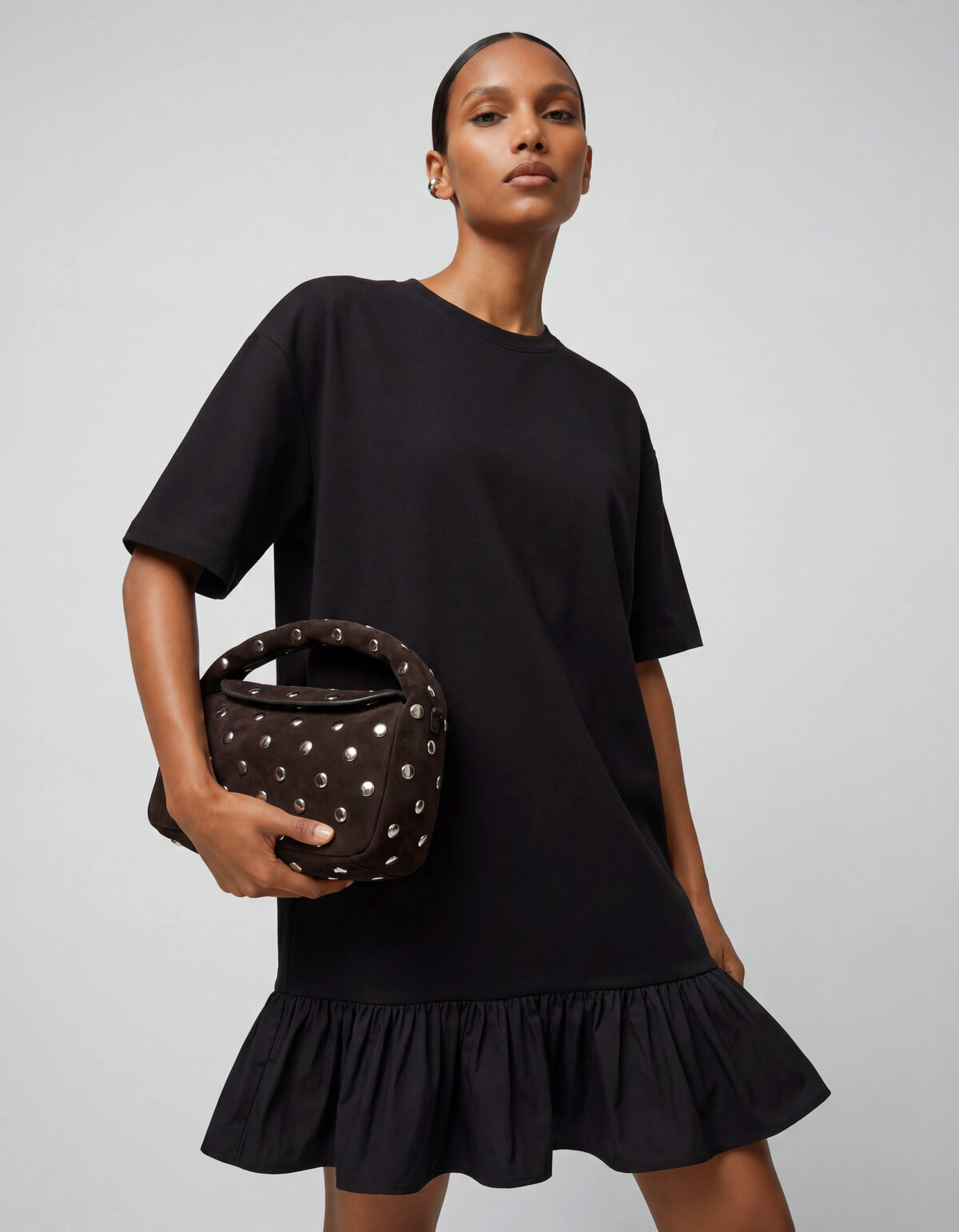 R&uuml;schen T-Shirt Mini Kleid Schwarz SHOEBY WOMEN