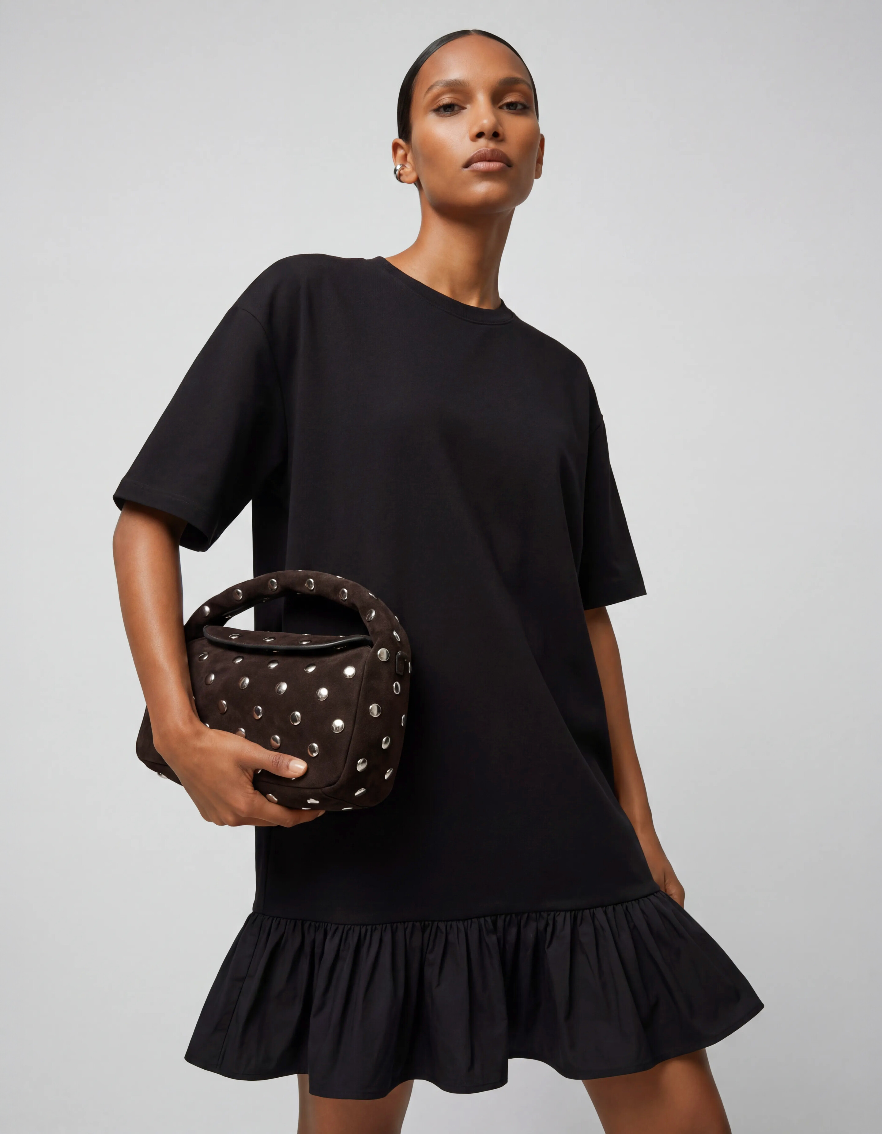 R&uuml;schen T-Shirt Mini Kleid Schwarz SHOEBY WOMEN