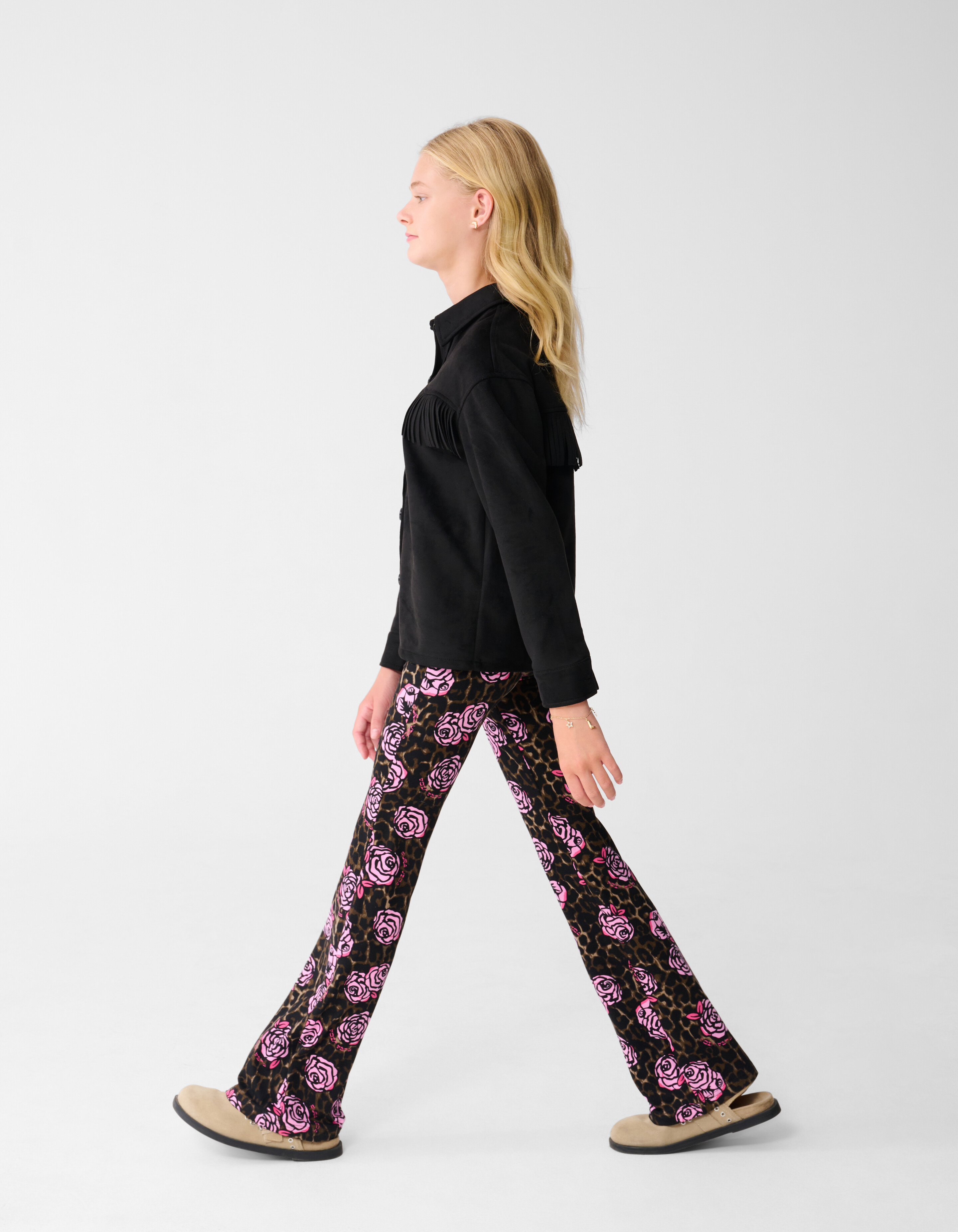 Rose Printed Flared Broek Bruin SHOEBY GIRLS