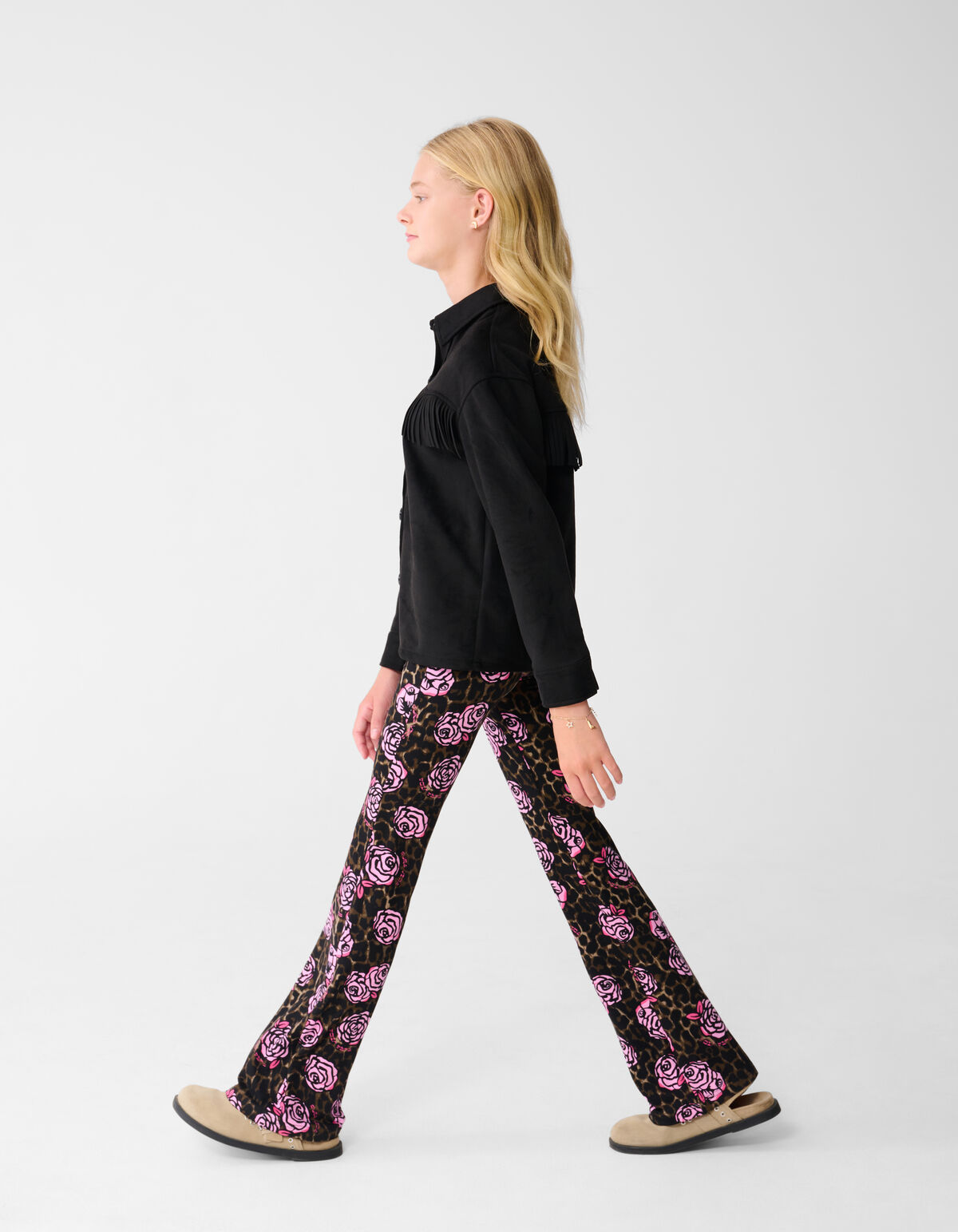 Rose Printed Flared Broek Bruin SHOEBY GIRLS