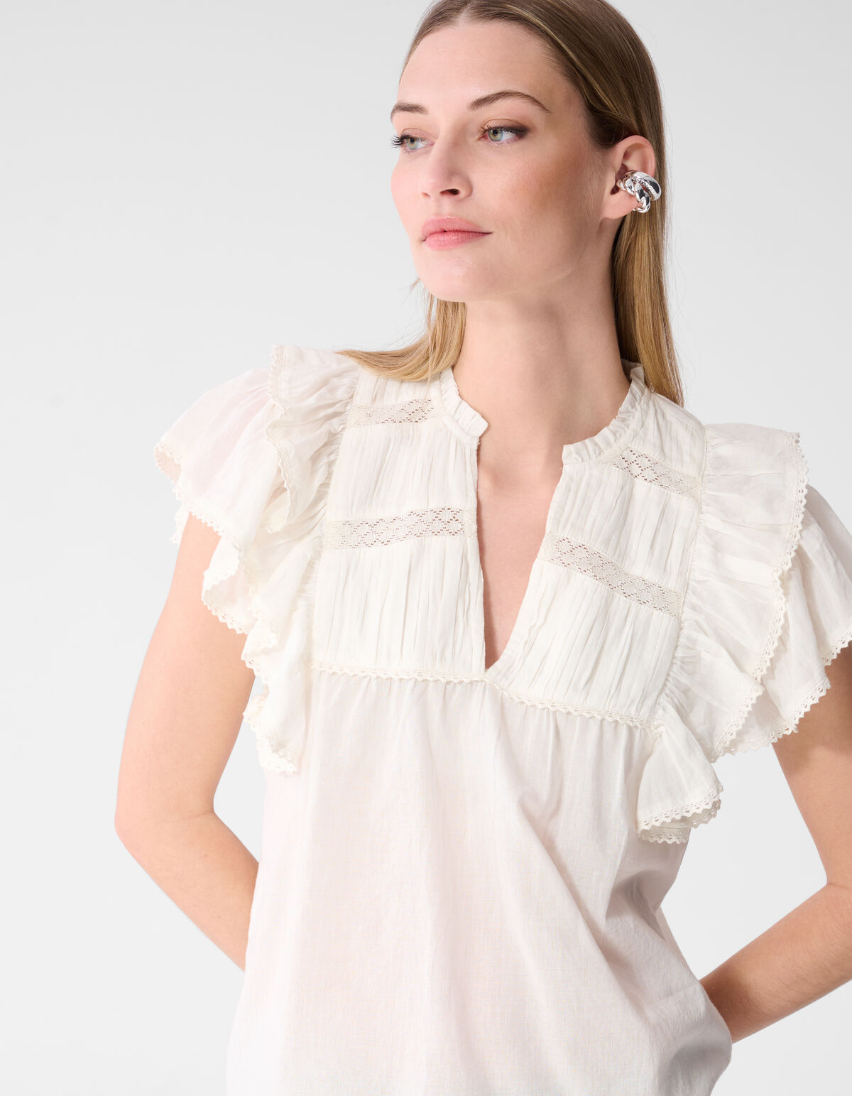 Kanten R&uuml;schen Top Wei&szlig; SHOEBY WOMEN