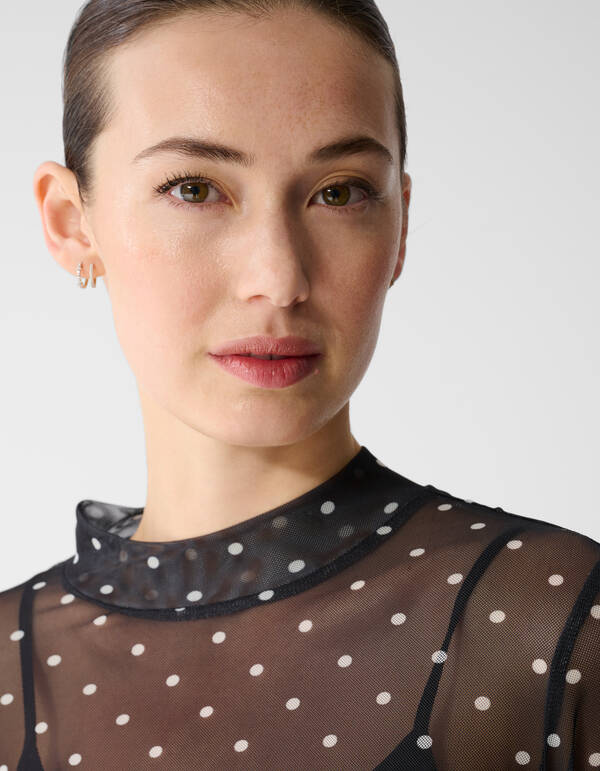 Mesh Polkadot Longsleeve Top Schwarz SHOEBY WOMEN