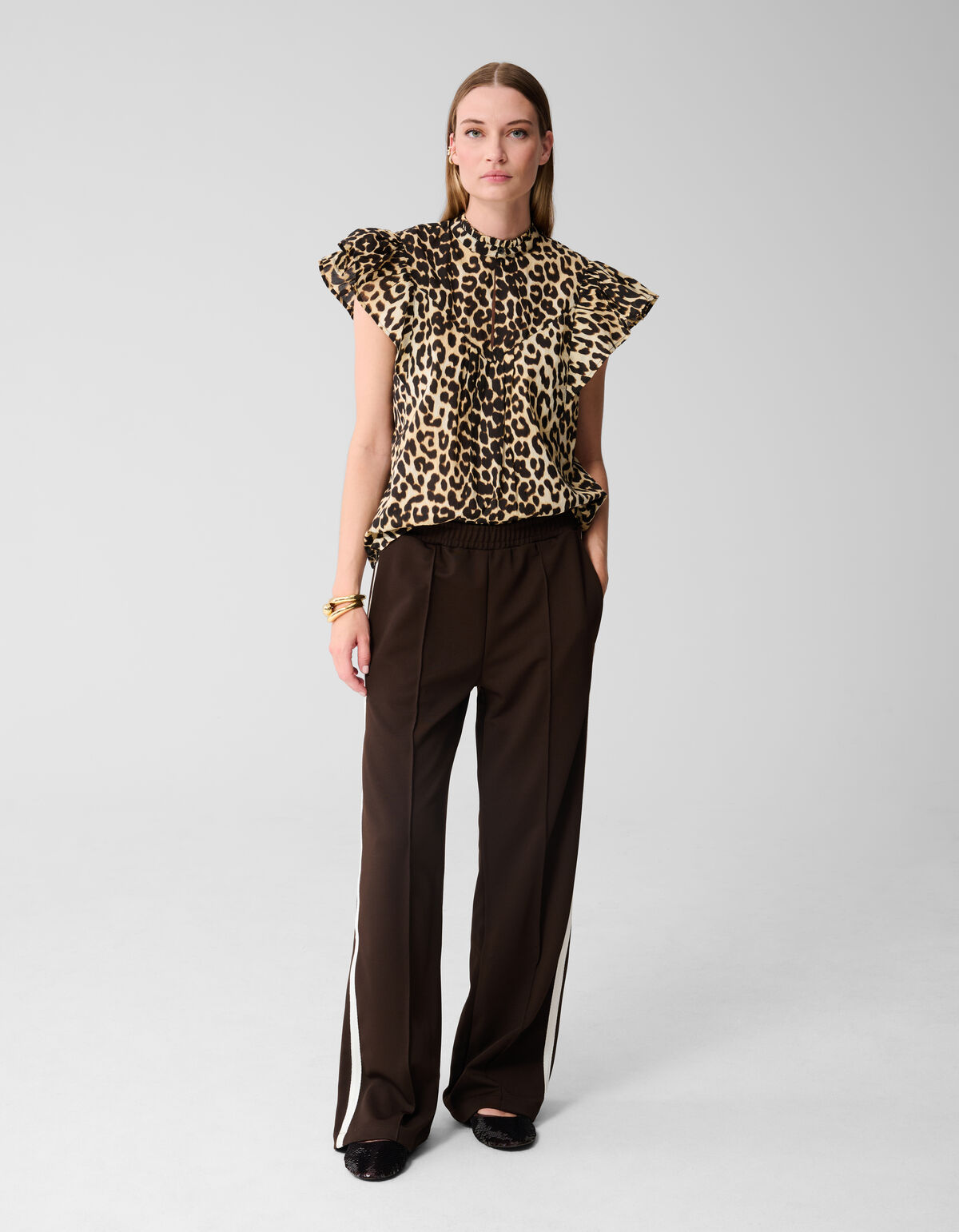 Leopard Ruffle Top Braun SHOEBY WOMEN