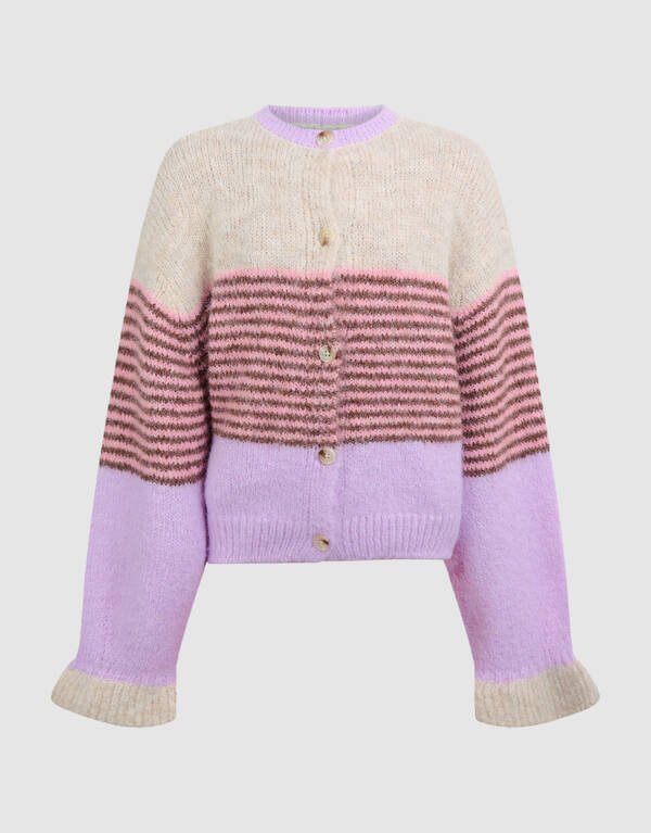 Flauschige gestreifte Strickjacke in gebrochenem W SHOEBY GIRLS