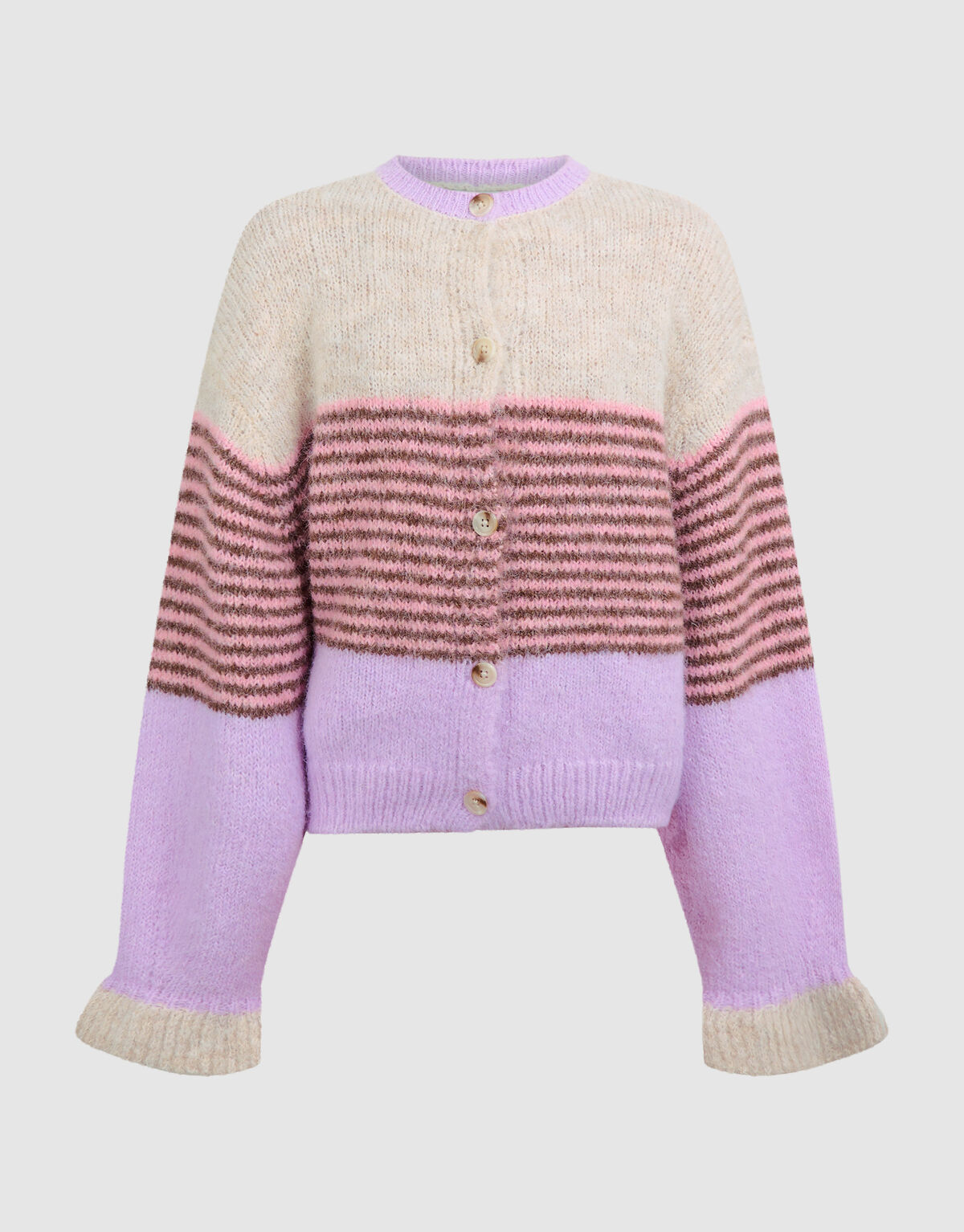 Flauschige gestreifte Strickjacke in gebrochenem W SHOEBY GIRLS