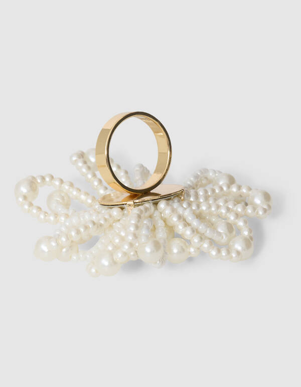 Aussage Perlenblumen-Ring Gebrochen Wei&szlig; SHOEBY ACCESSOIRES
