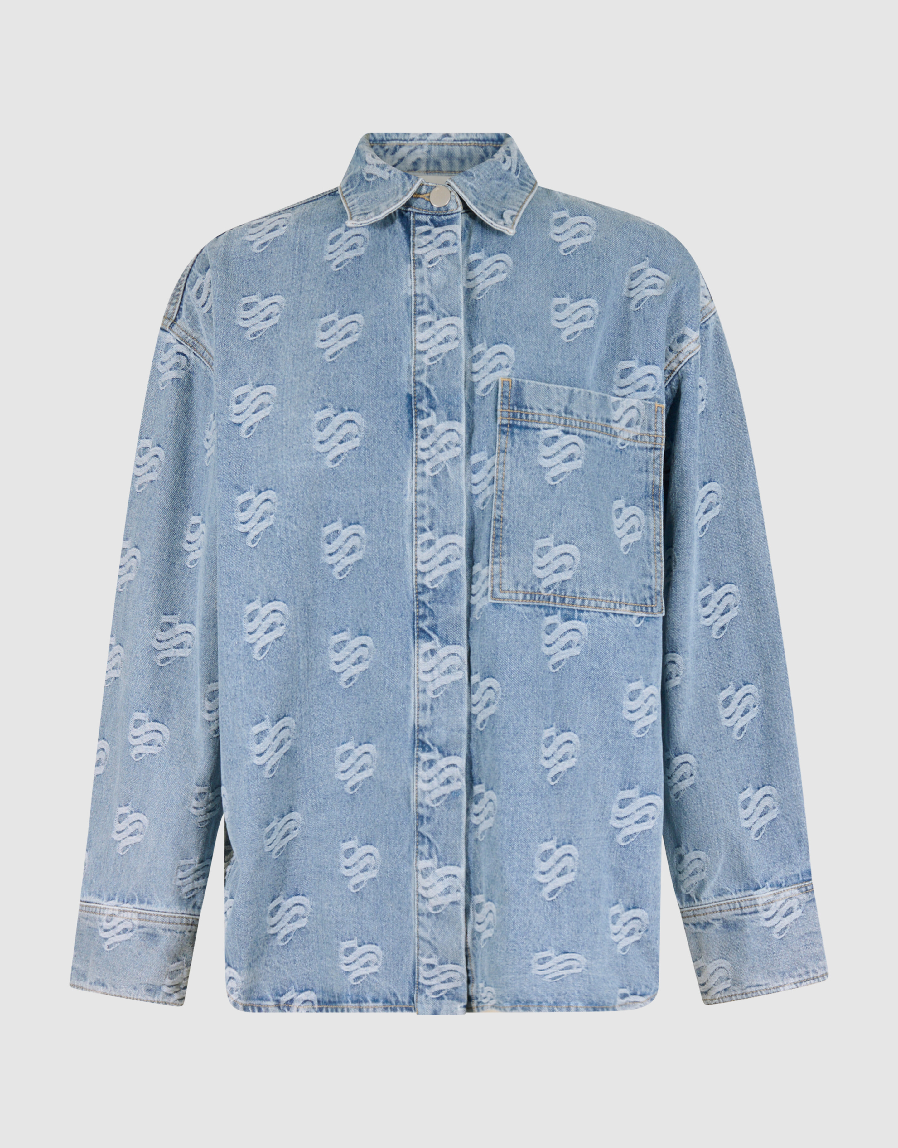 Jacquard-Logo-Denim-Bluse Mediumstone SHOEBY WOMEN