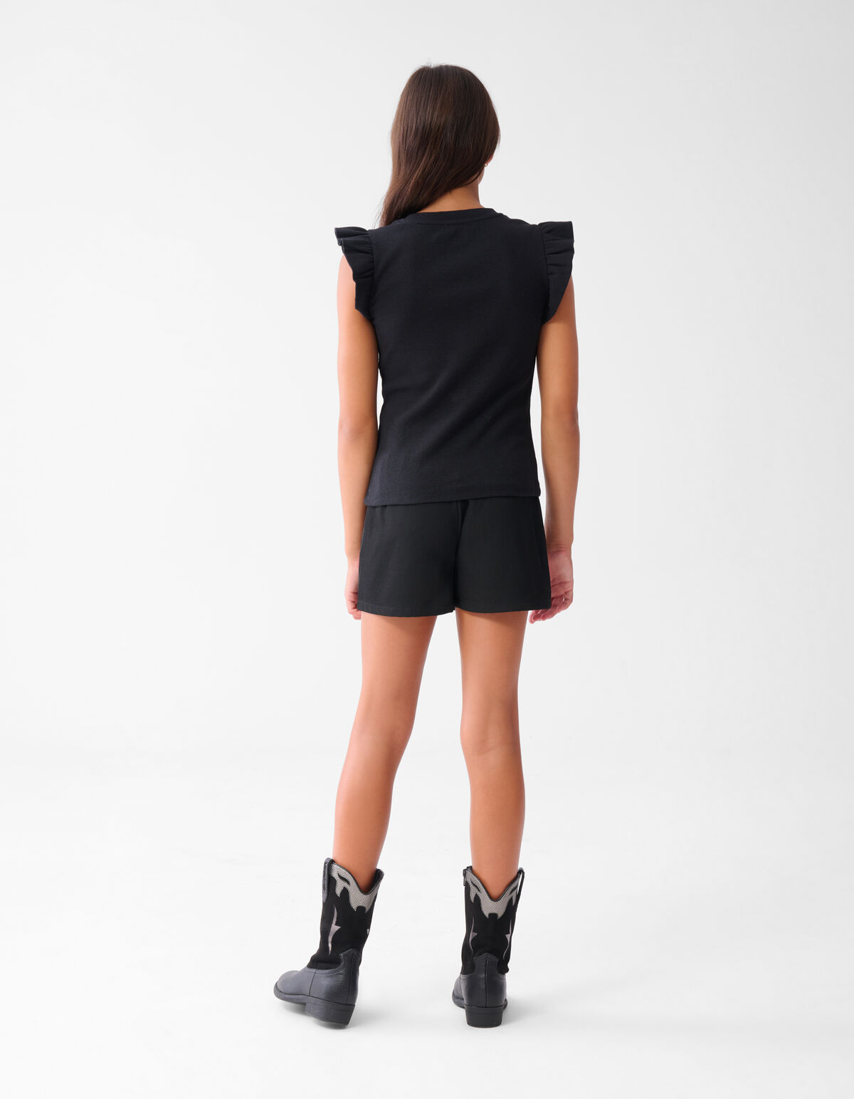 Ruffle Rib Top Schwarz SHOEBY GIRLS