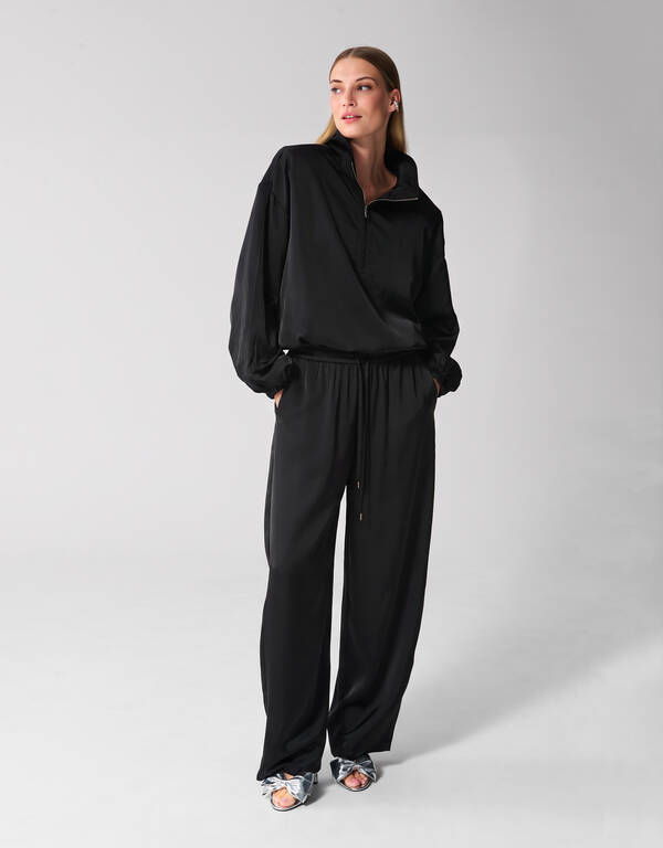 Satijnen Half Zip Top Zwart SHOEBY WOMEN