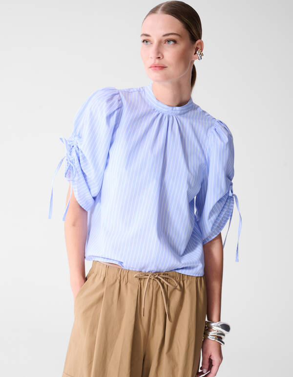 Bluse mit Nadelstreifen- und Kord&auml;rmeln Hellblau SHOEBY WOMEN