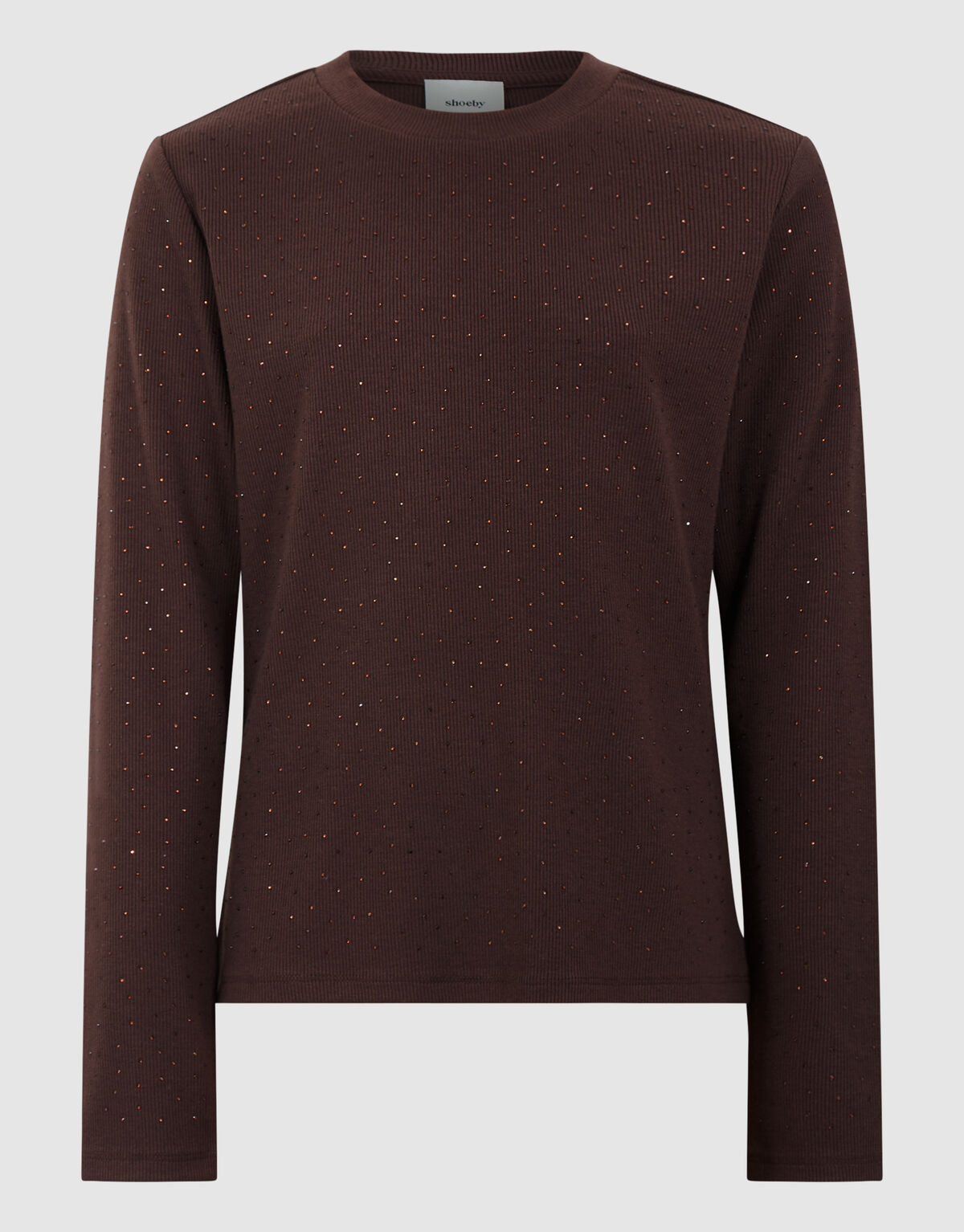 Strass-Rib-Langarm-Top in Dunkelbraun SHOEBY GIRLS