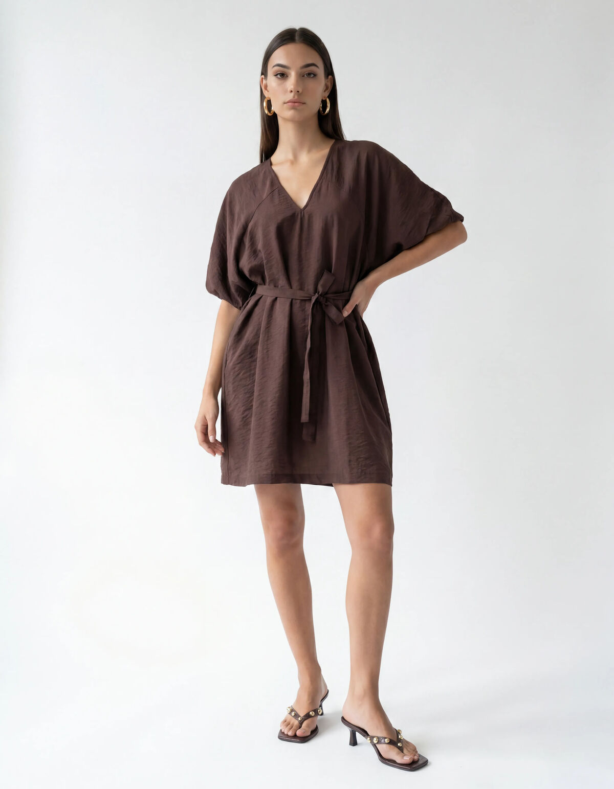 V-Ausschnitt Mini Kleid Braun SHOEBY WOMEN