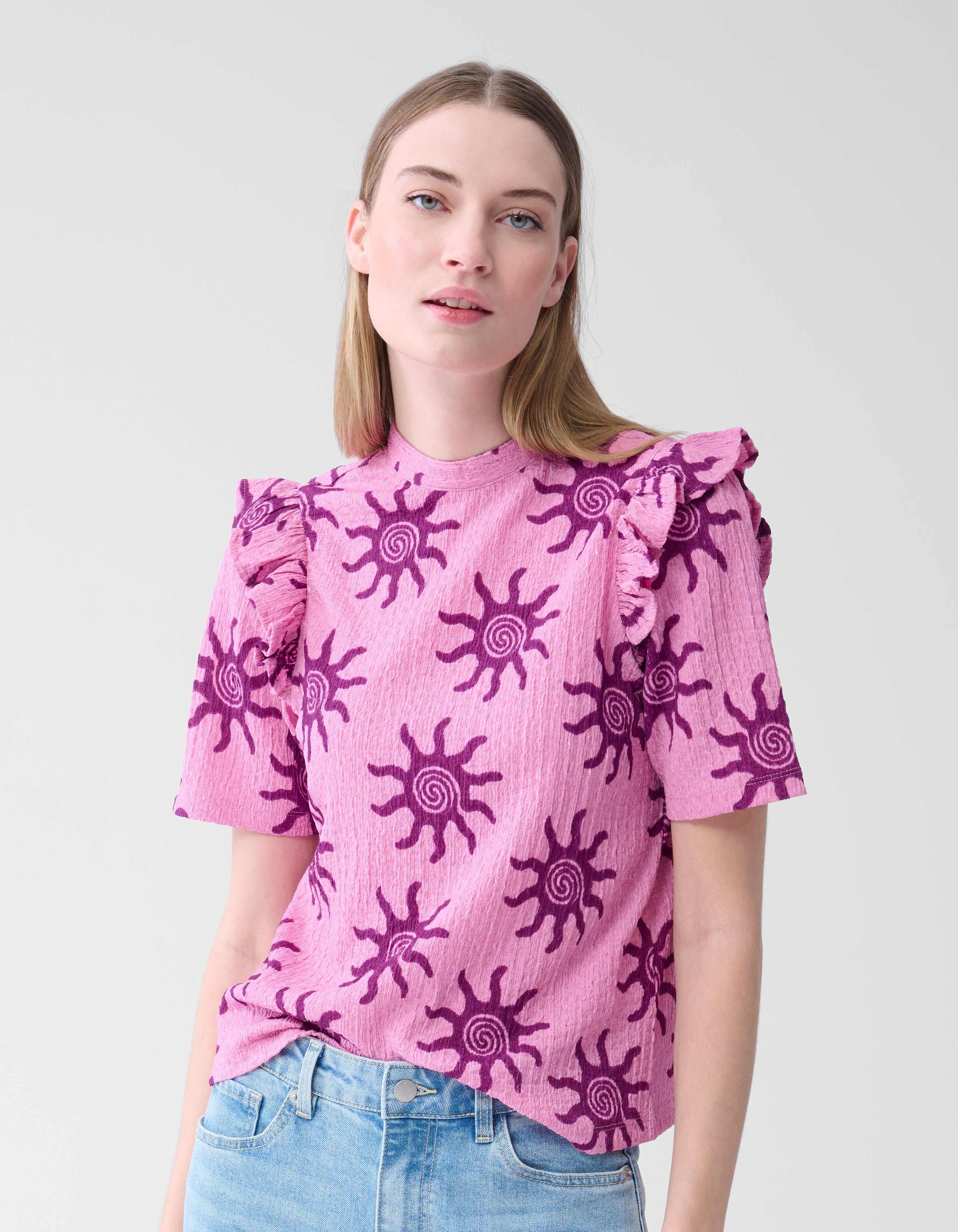 Crinkle-Rüschen-Top Rosa SHOEBY WOMEN