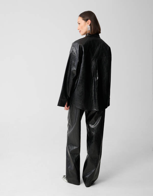 Vegane Leder-Carpenter-Bluse Schwarz SHOEBY WOMEN