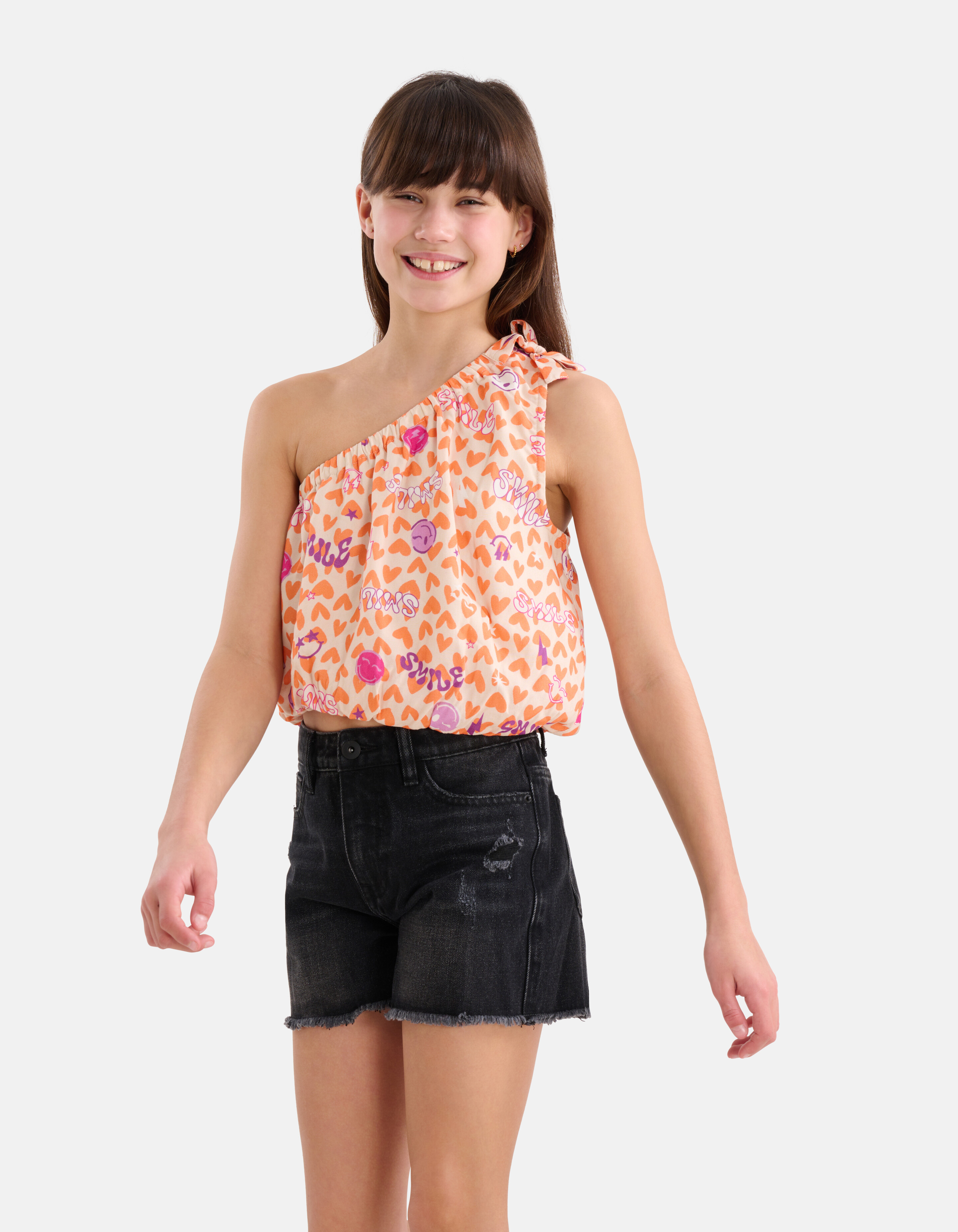 Bedrucktes One-Shoulder-Top Oranje SHOEBY GIRLS