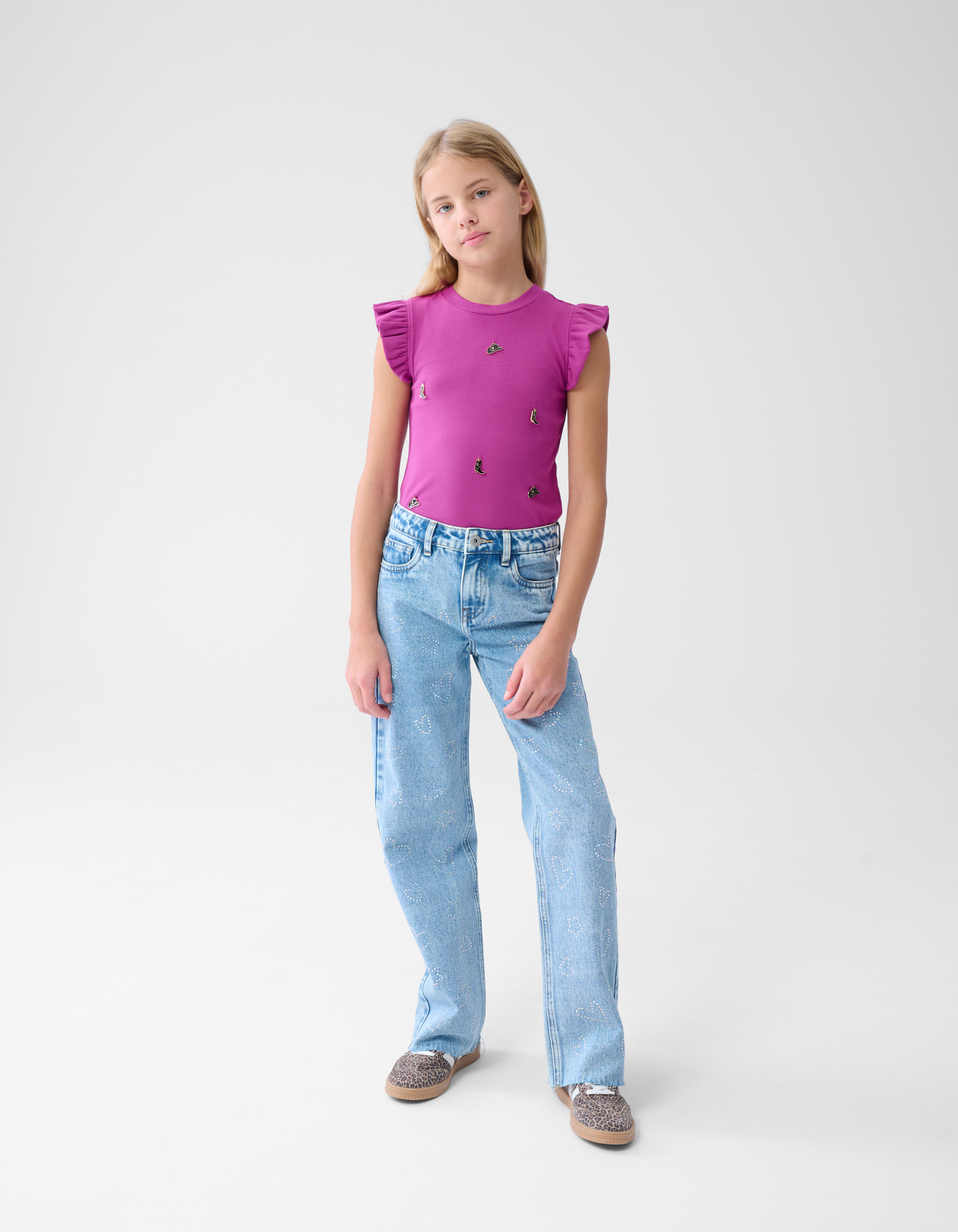 Rüschen-T-Shirt mit Charme Dunkelrosa SHOEBY GIRLS