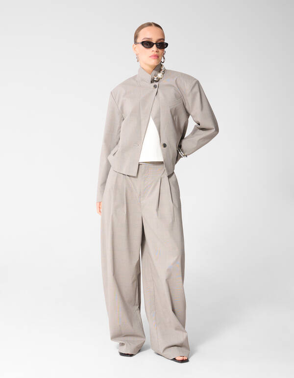 Karierter Cropped-Blazer Hellgrau SHOEBY WOMEN