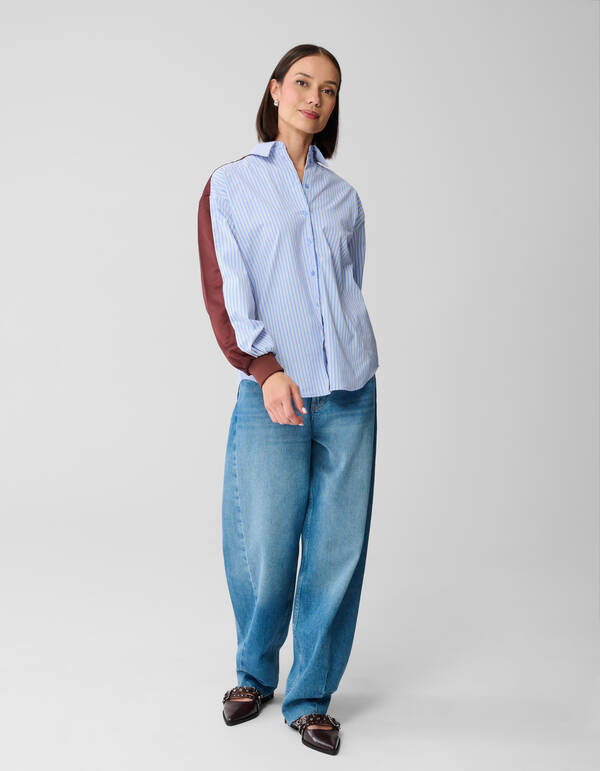 Mix Nadelstreifenbluse Blau/Dunkelrot SHOEBY WOMEN