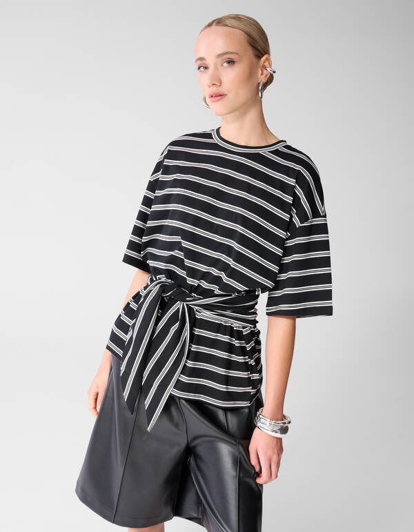 Schal Gestreiftes T-Shirt Schwarz/Wei&szlig; SHOEBY WOMEN
