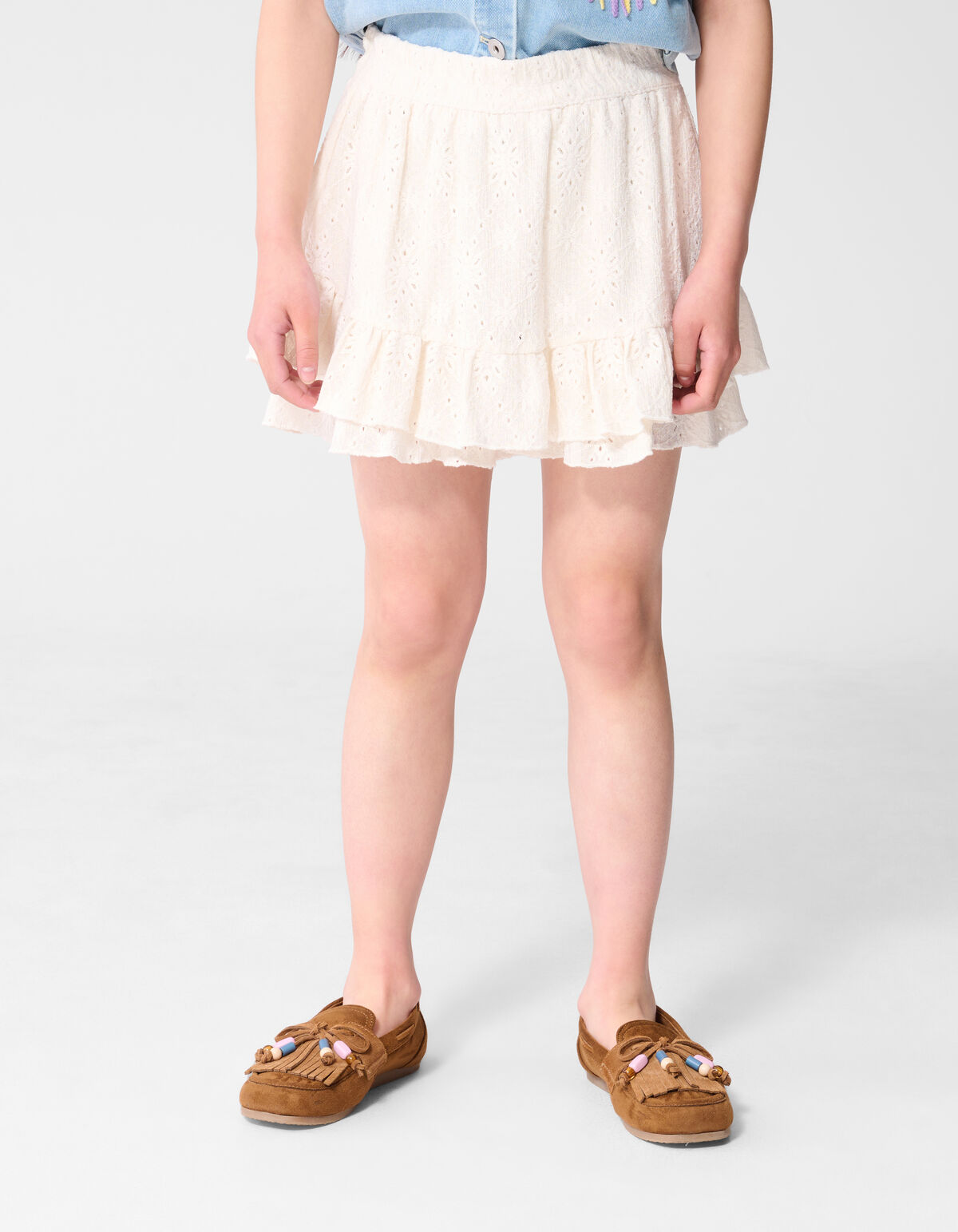 Stickerei R&uuml;schen Skort Wei&szlig; SHOEBY GIRLS
