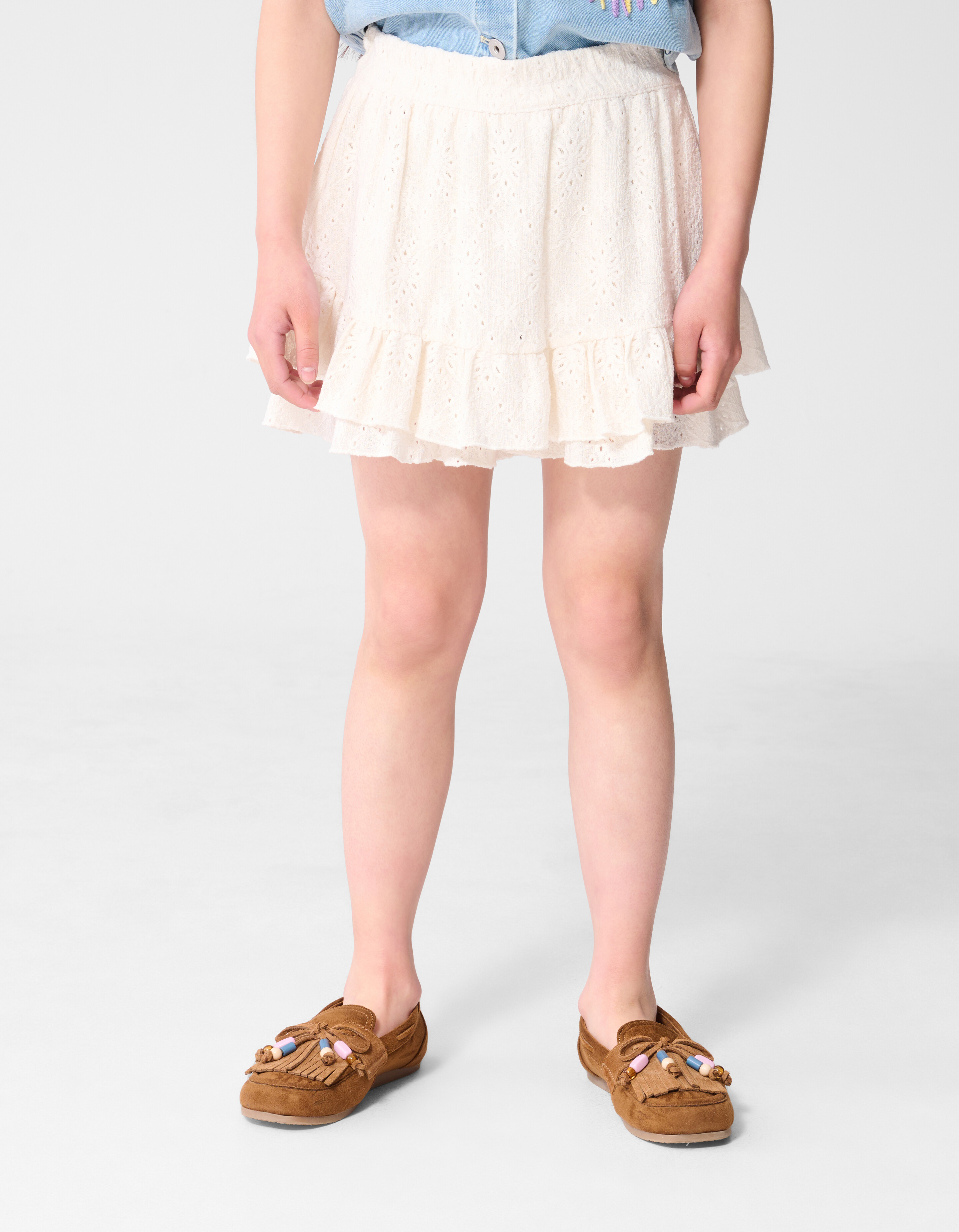 Stickerei R&uuml;schen Skort Wei&szlig; SHOEBY GIRLS