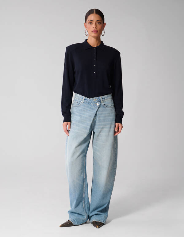 Gebreide Longsleeve Polo Donkerblauw SHOEBY WOMEN