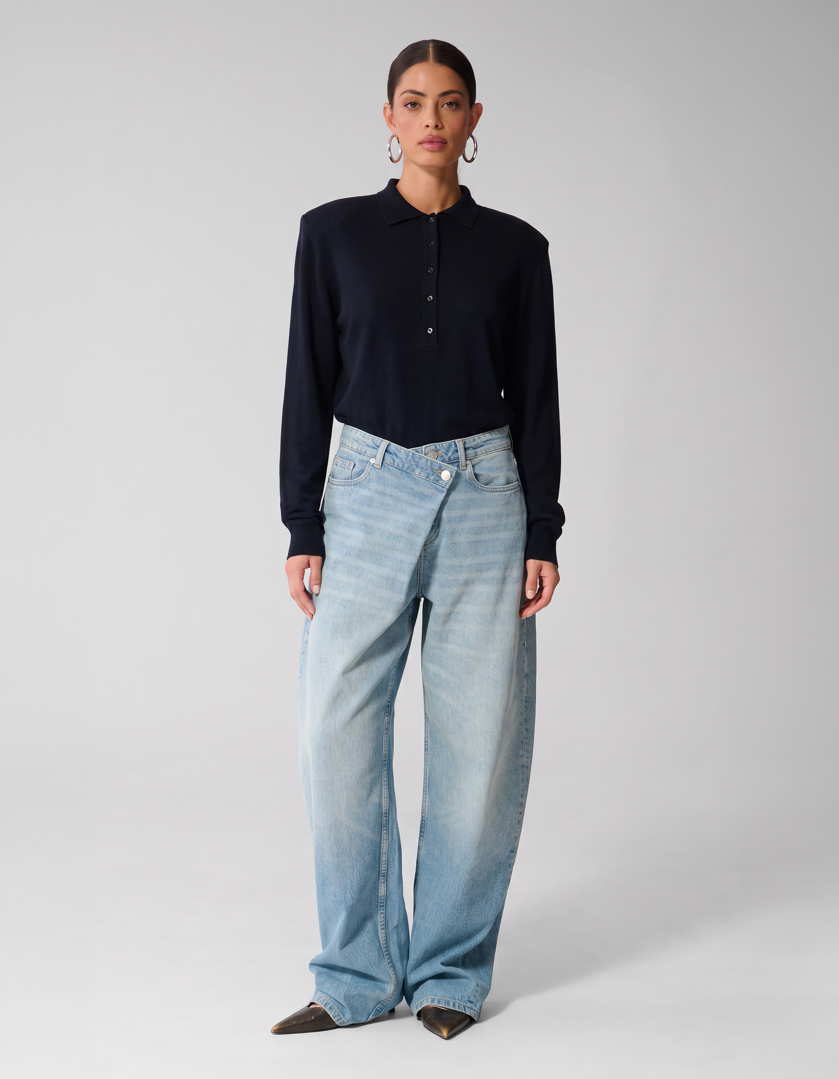 Gebreide Longsleeve Polo Donkerblauw SHOEBY WOMEN