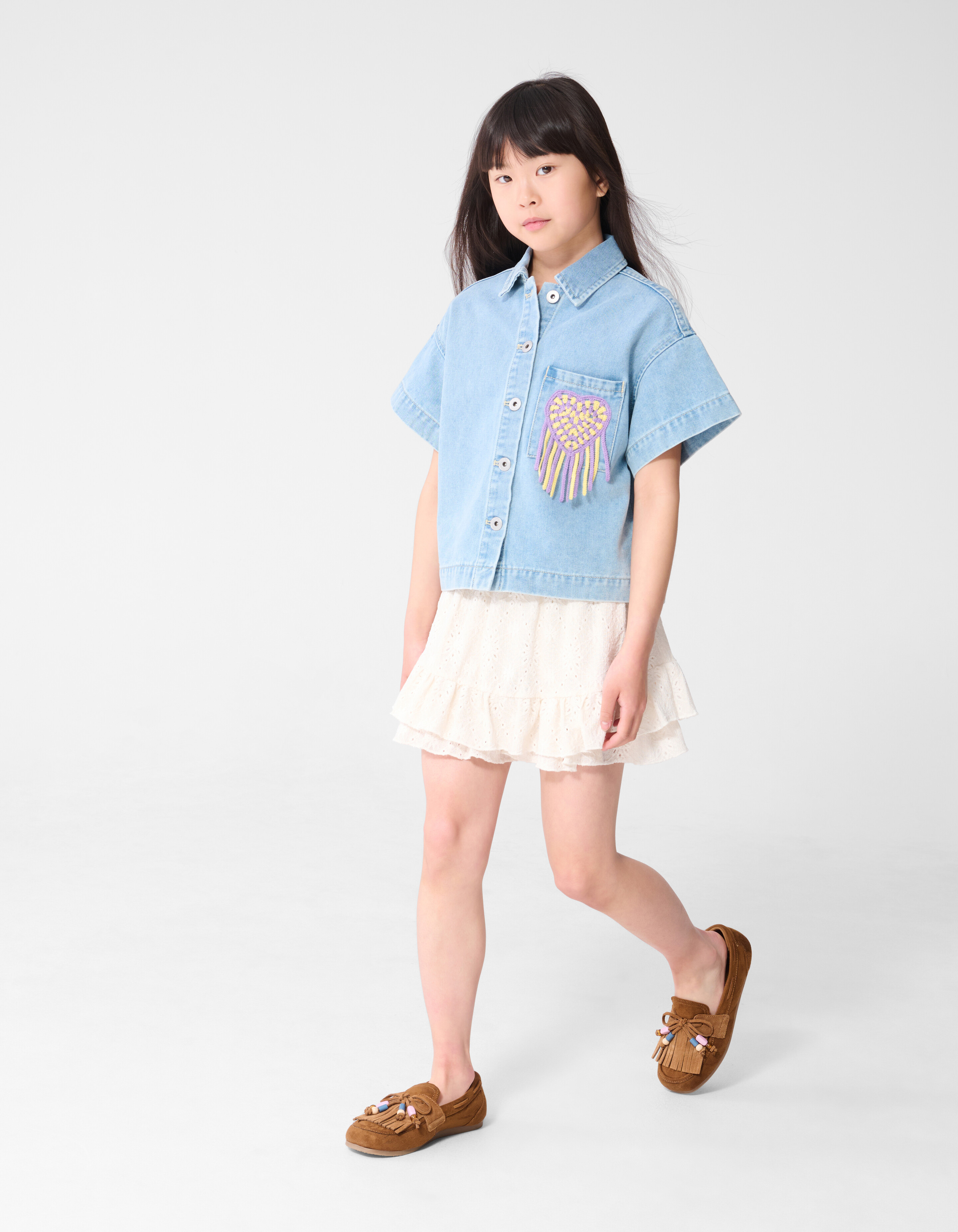 Stickerei R&uuml;schen Skort Wei&szlig; SHOEBY GIRLS