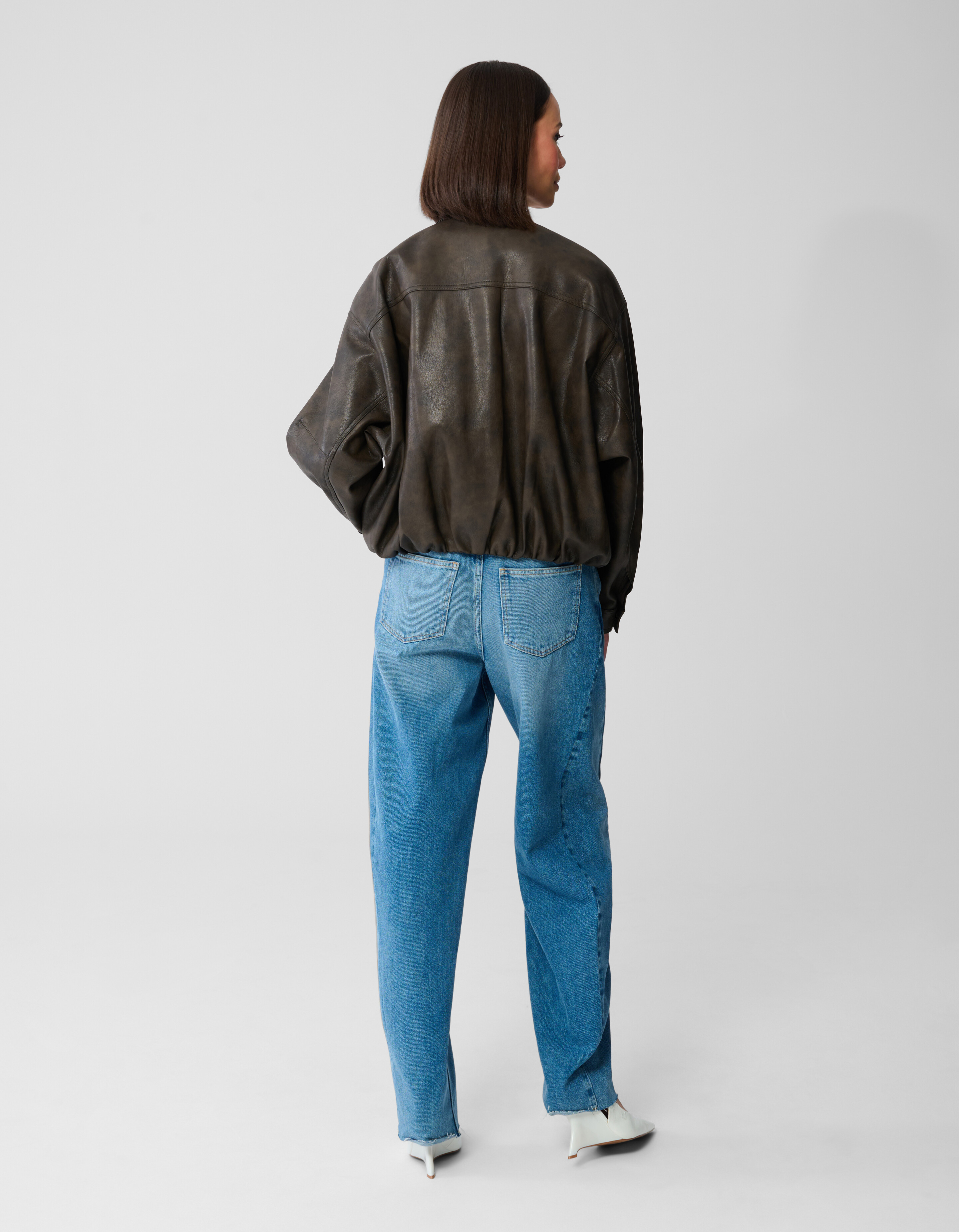 Washed Vegan Leder Bomberjacke Braun SHOEBY WOMEN