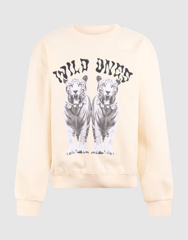 Tiger Kunst Pullover Gebrochen Wei&szlig; SHOEBY GIRLS