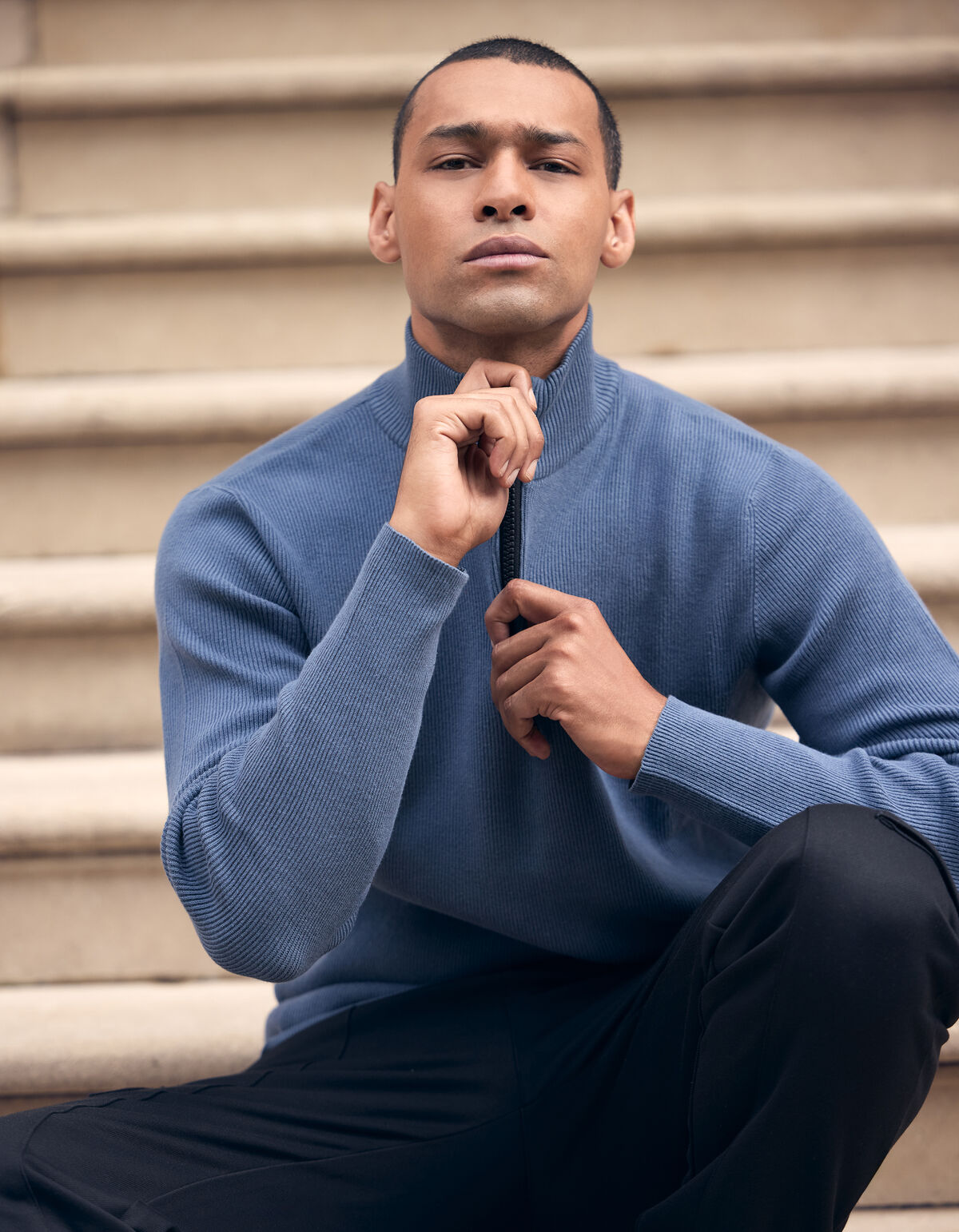 Strickpullover mit halbem Rei&szlig;verschluss Blau SHOEBY MEN