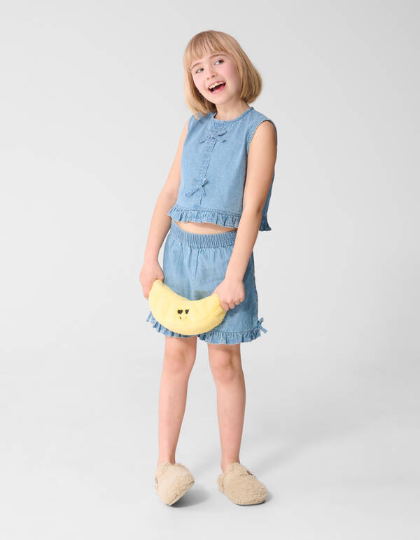 Cropped R&uuml;schenbluse Blau SHOEBY GIRLS