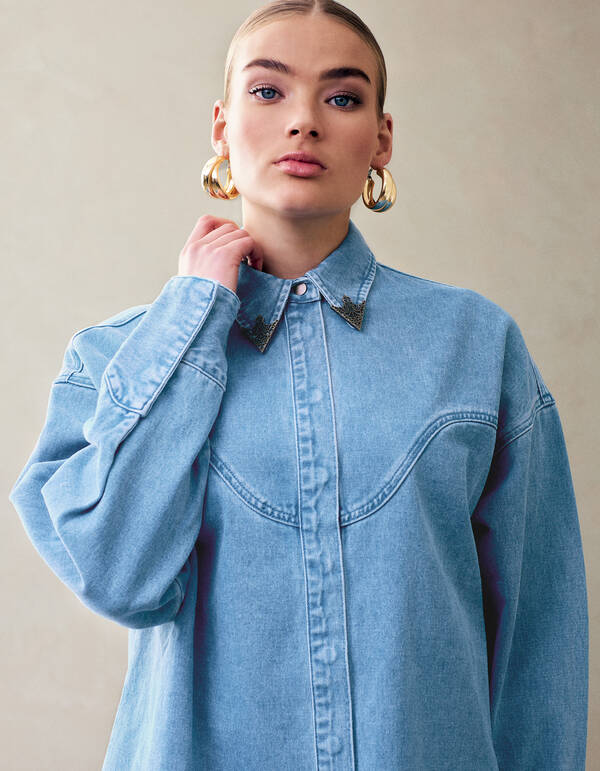 Übergroße Denim-Bluse Mediumstone von Fred SHOEBY WOMEN