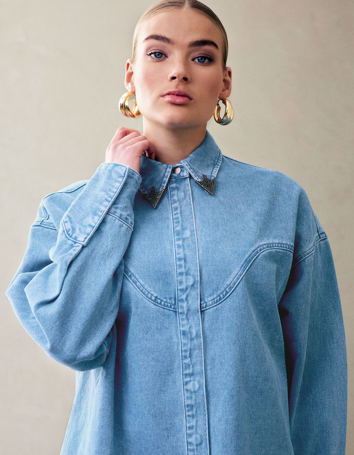 Übergroße Denim-Bluse Mediumstone von Fred SHOEBY WOMEN
