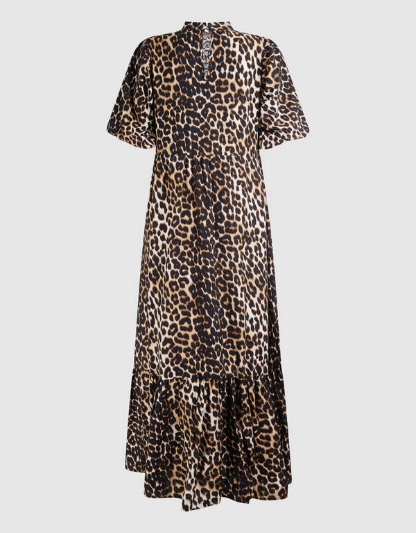 R&uuml;schen Leoparden Maxi Kleid Braun SHOEBY WOMEN