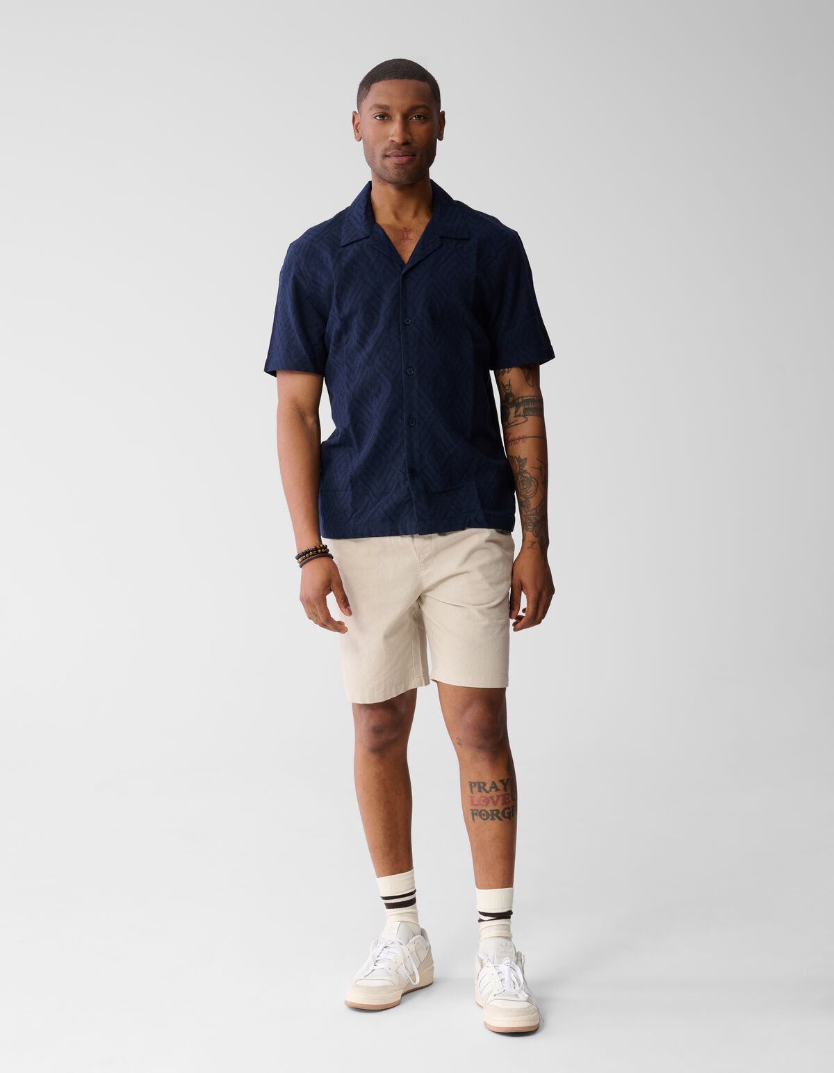 Gewelltes Jacquard-Hemd Dunkelblau SHOEBY MEN