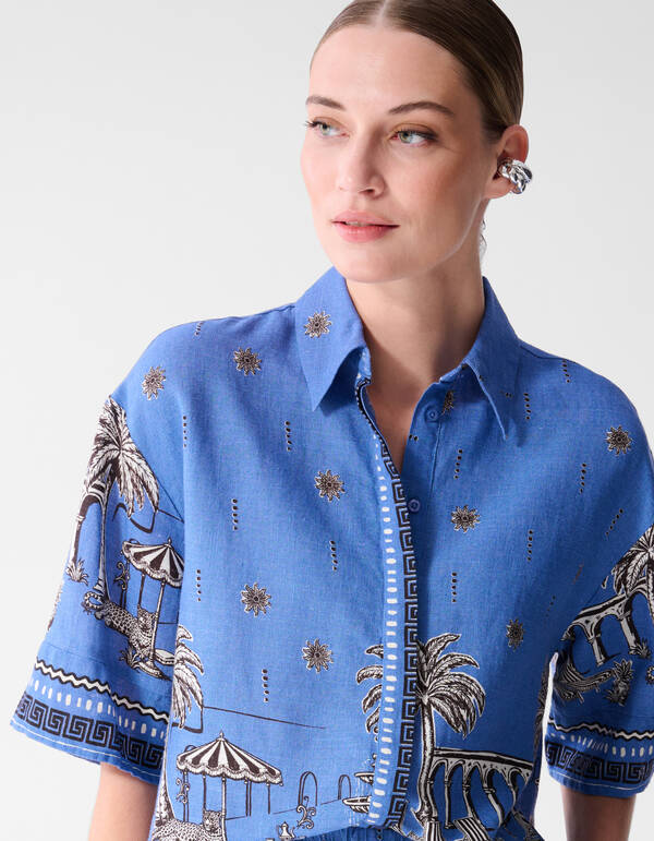 Palmblatt-Print Bluse Blau SHOEBY WOMEN