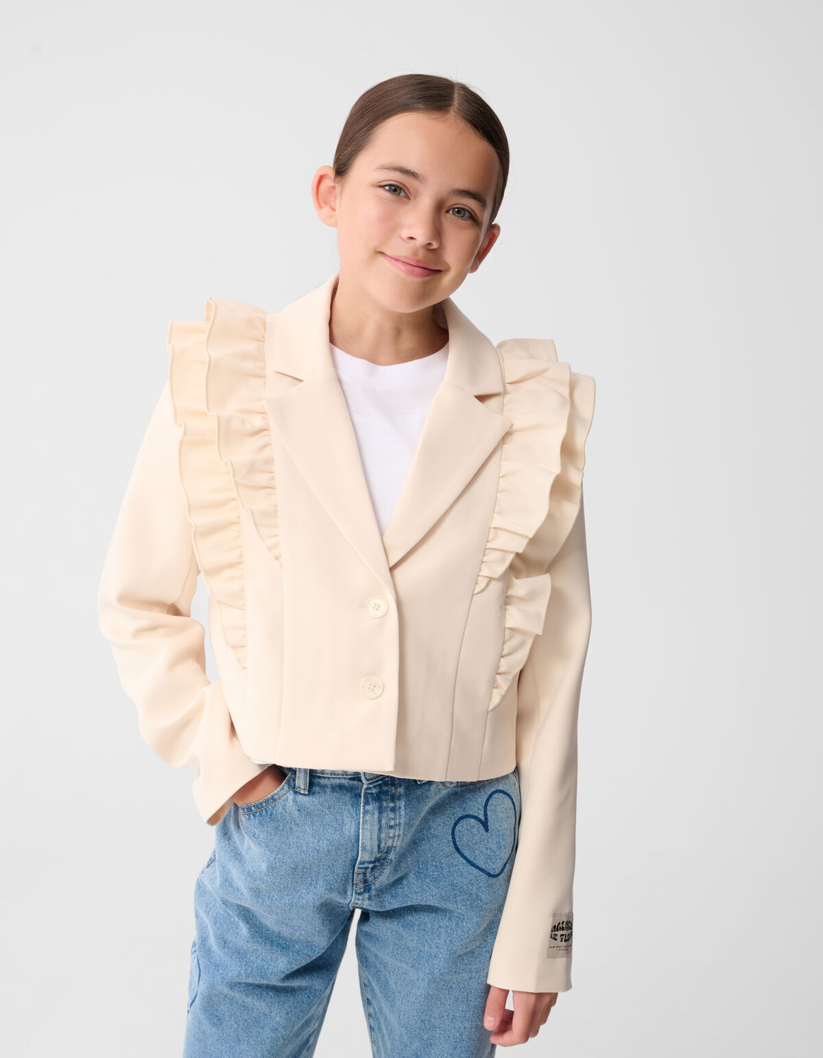 Cropped Ruffle Blazer Lichtgeel SHOEBY GIRLS